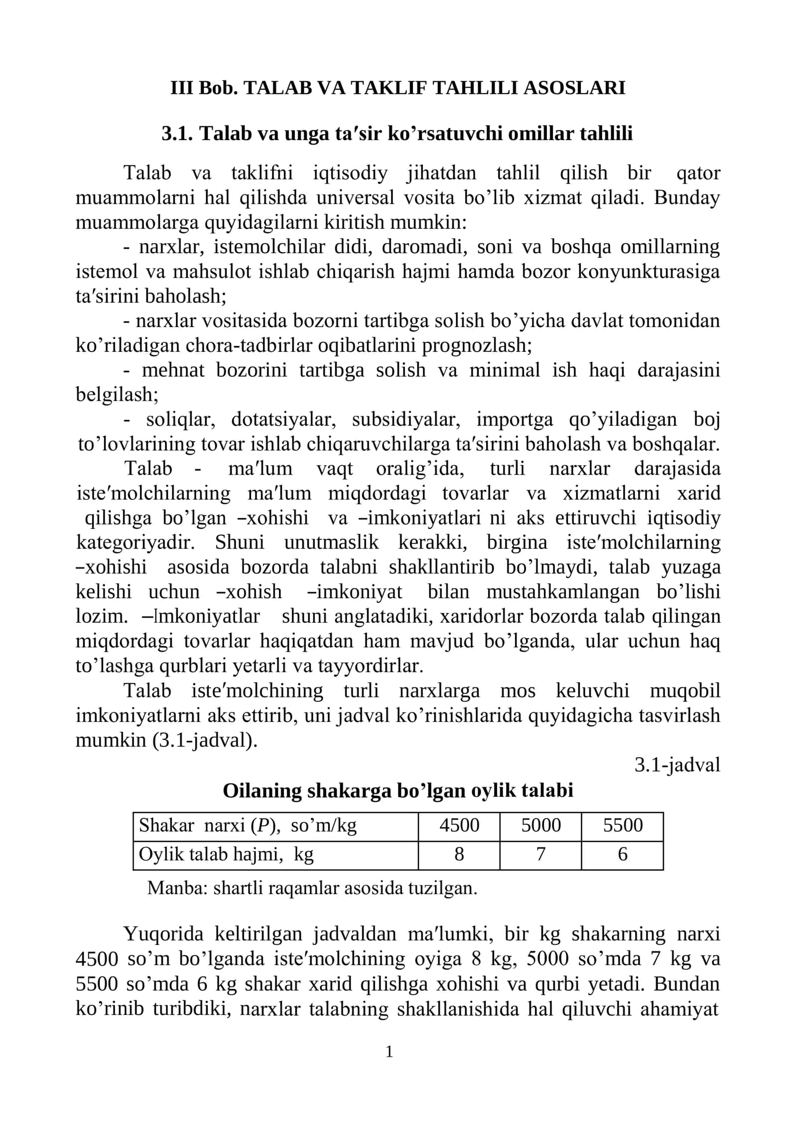 III Bob. TALAB VA TAKLIF TAHLILI ASOSLARI 1