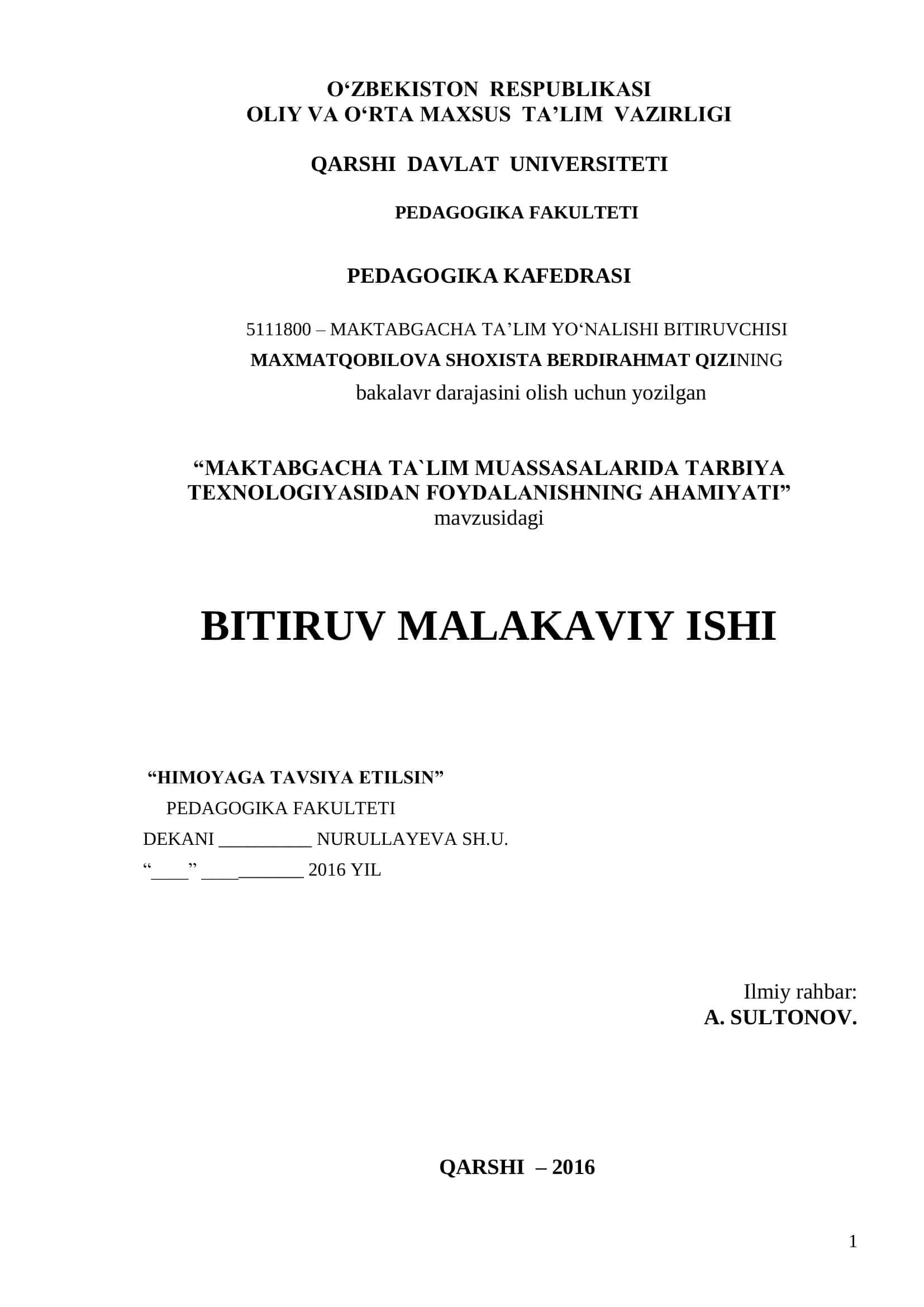 MAKTABGACHA TA’LIM MUASSASALARIDA TARBIYA TEXNOLOGIYASIDAN FOYDALANISHNING AHAMIYATI 1