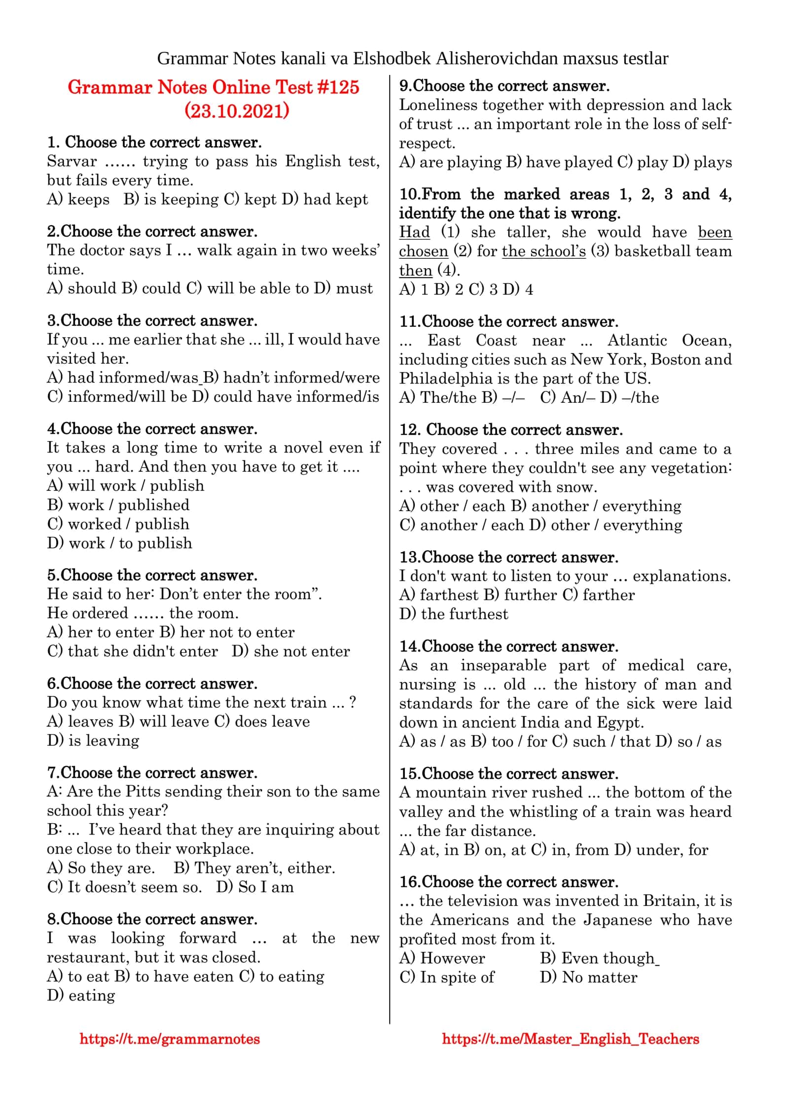 Grammar Notes Online Test #125 1