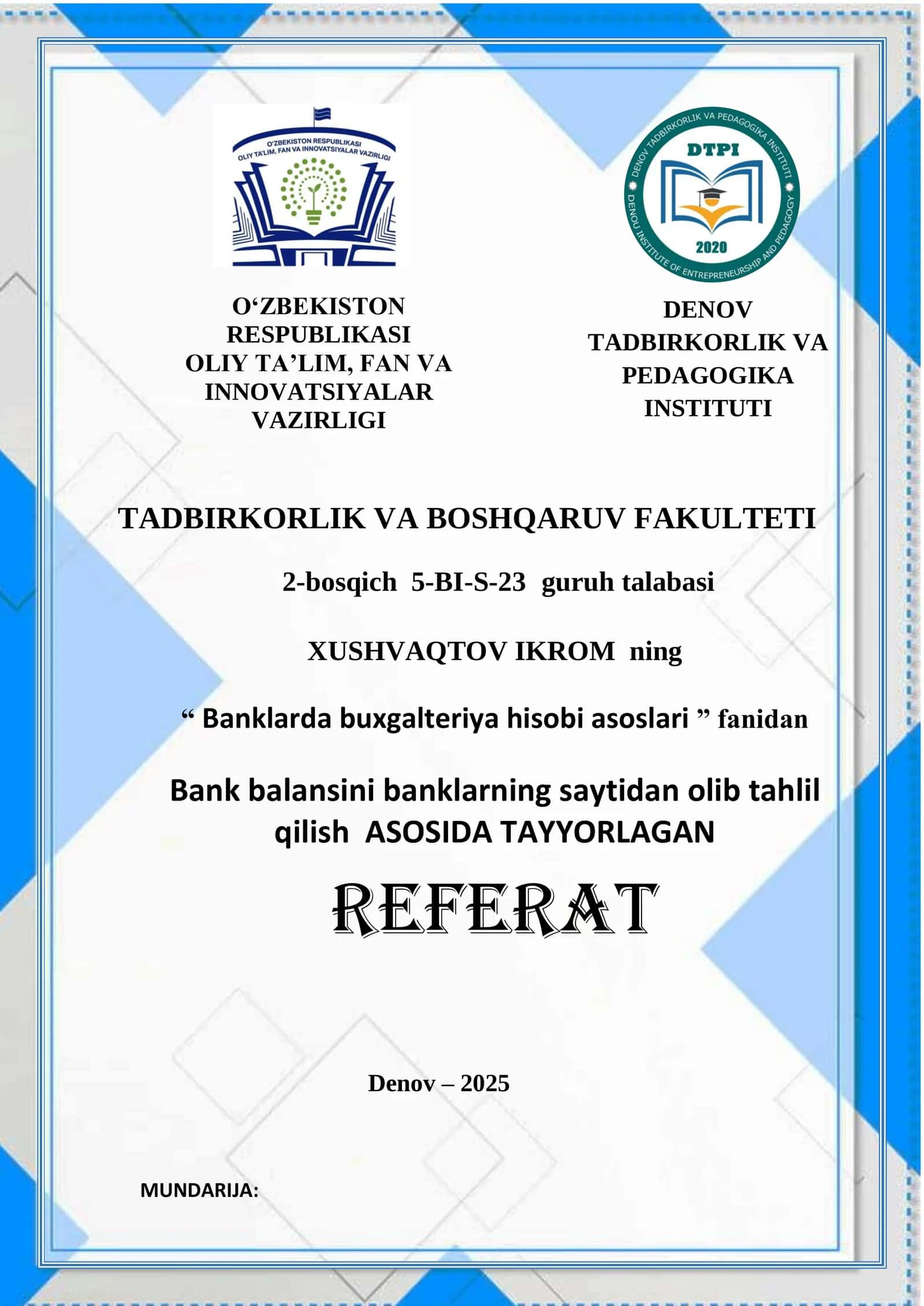 Bank balansini banklarning saytidan olib tahlil qilish 1