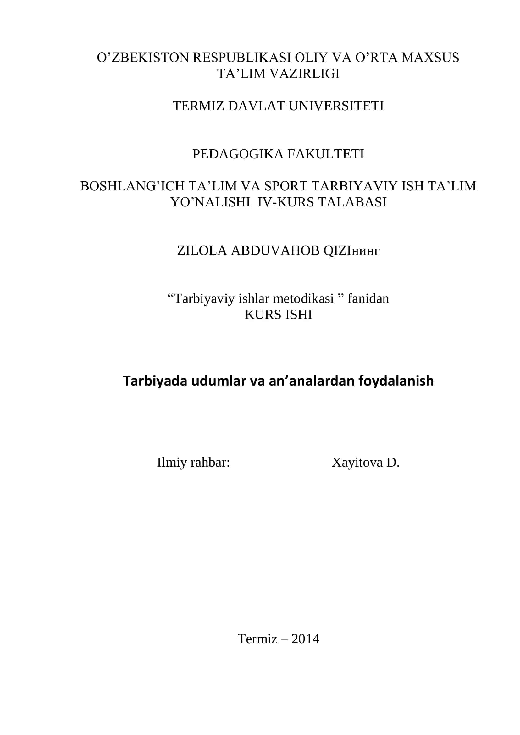Tarbiyaviy ishlar metodikasi 1