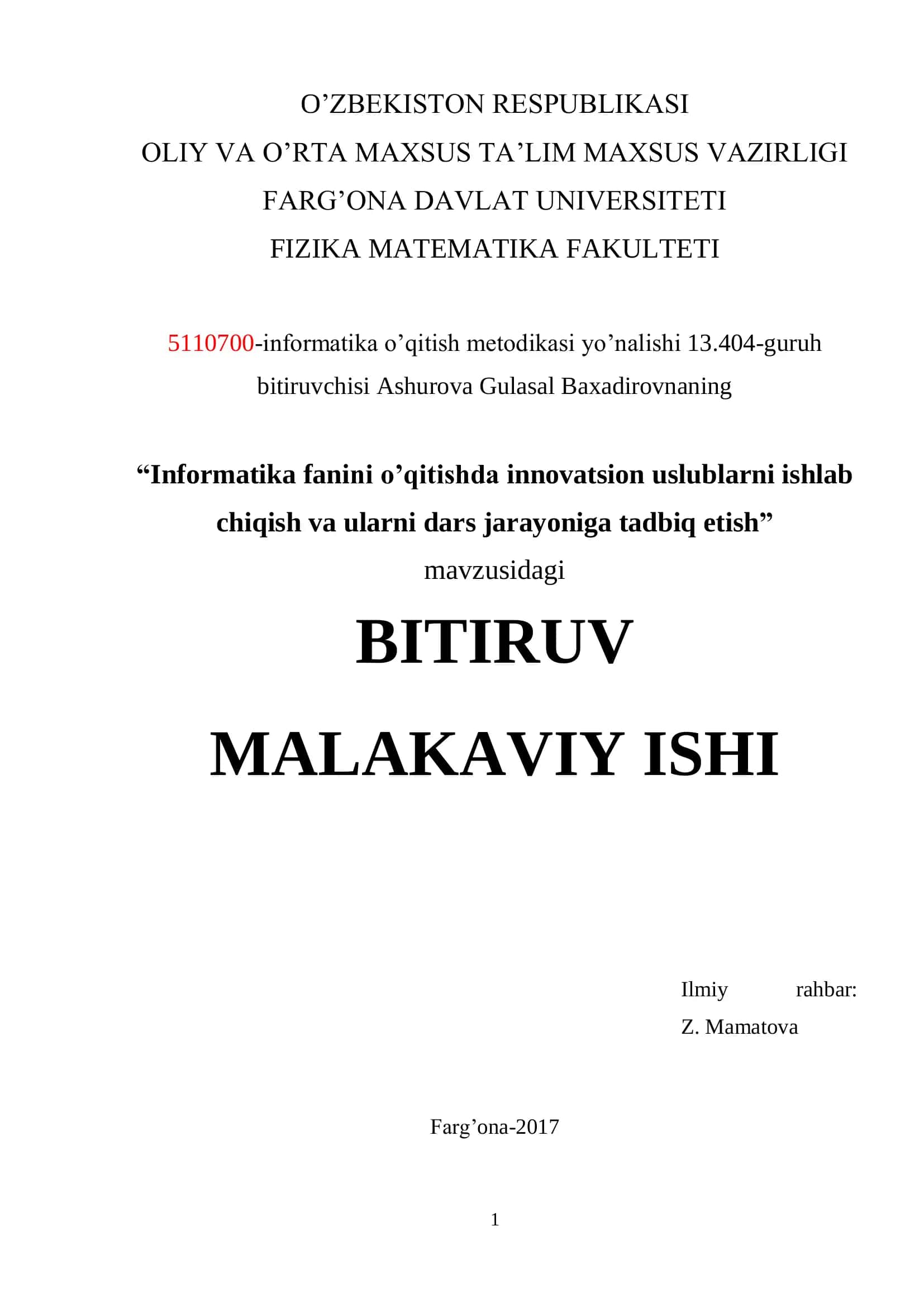 Informatika fanini o’qitishda innovatsion uslublarni ishlab 1
