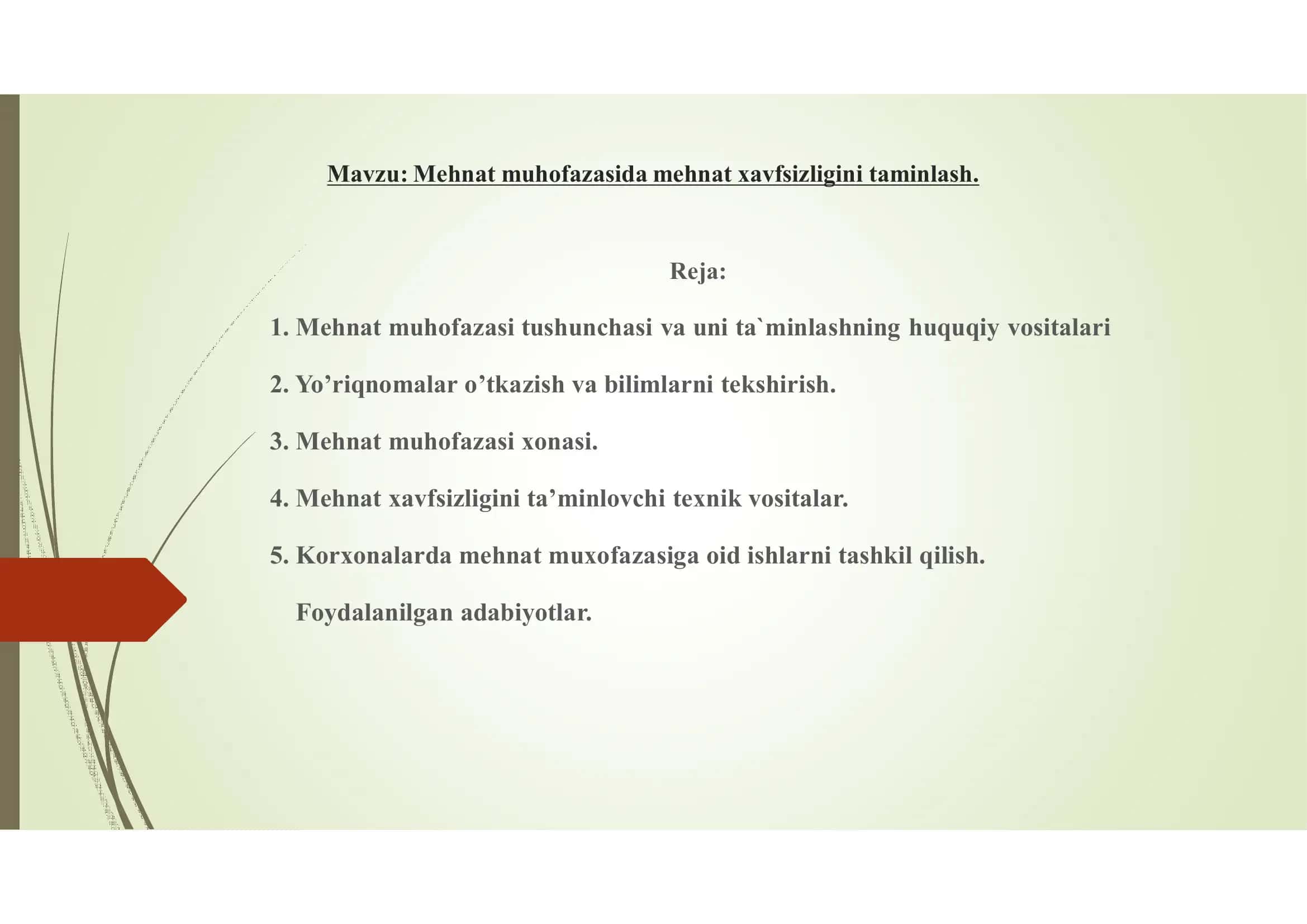 Mehnat muhofazasida mehnat xavfsizligini taminlash 1