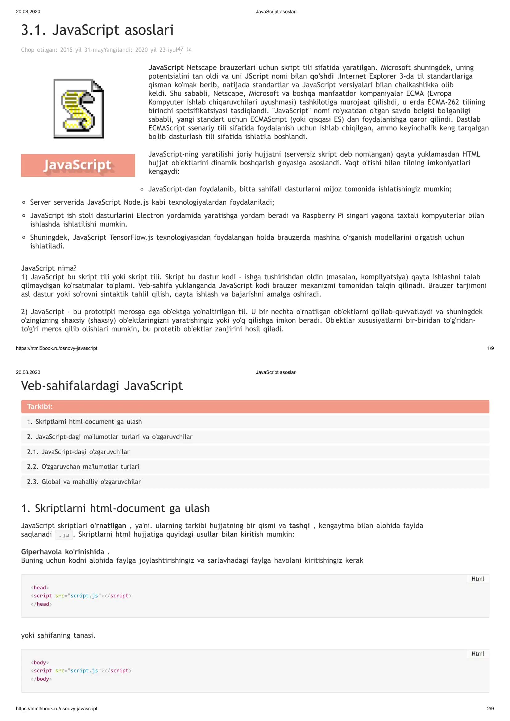 JavaScript asoslari 1