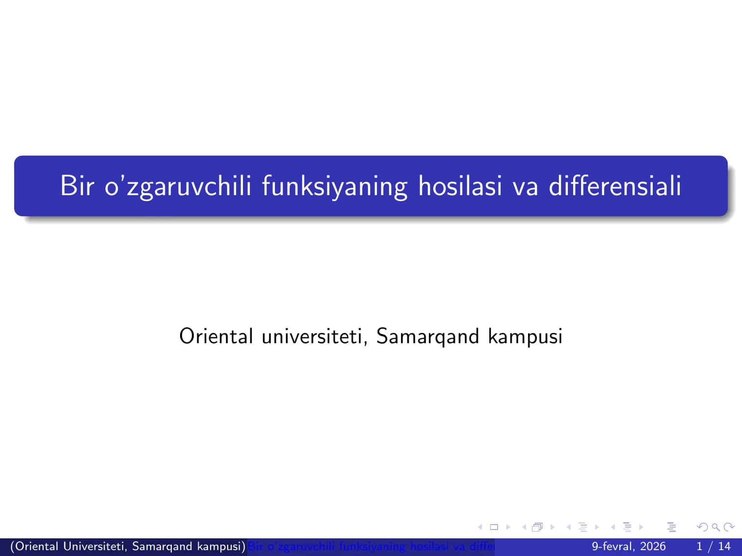 Bir o’zgaruvchili funksiyaning hosilasi va diﬀerensiali 1
