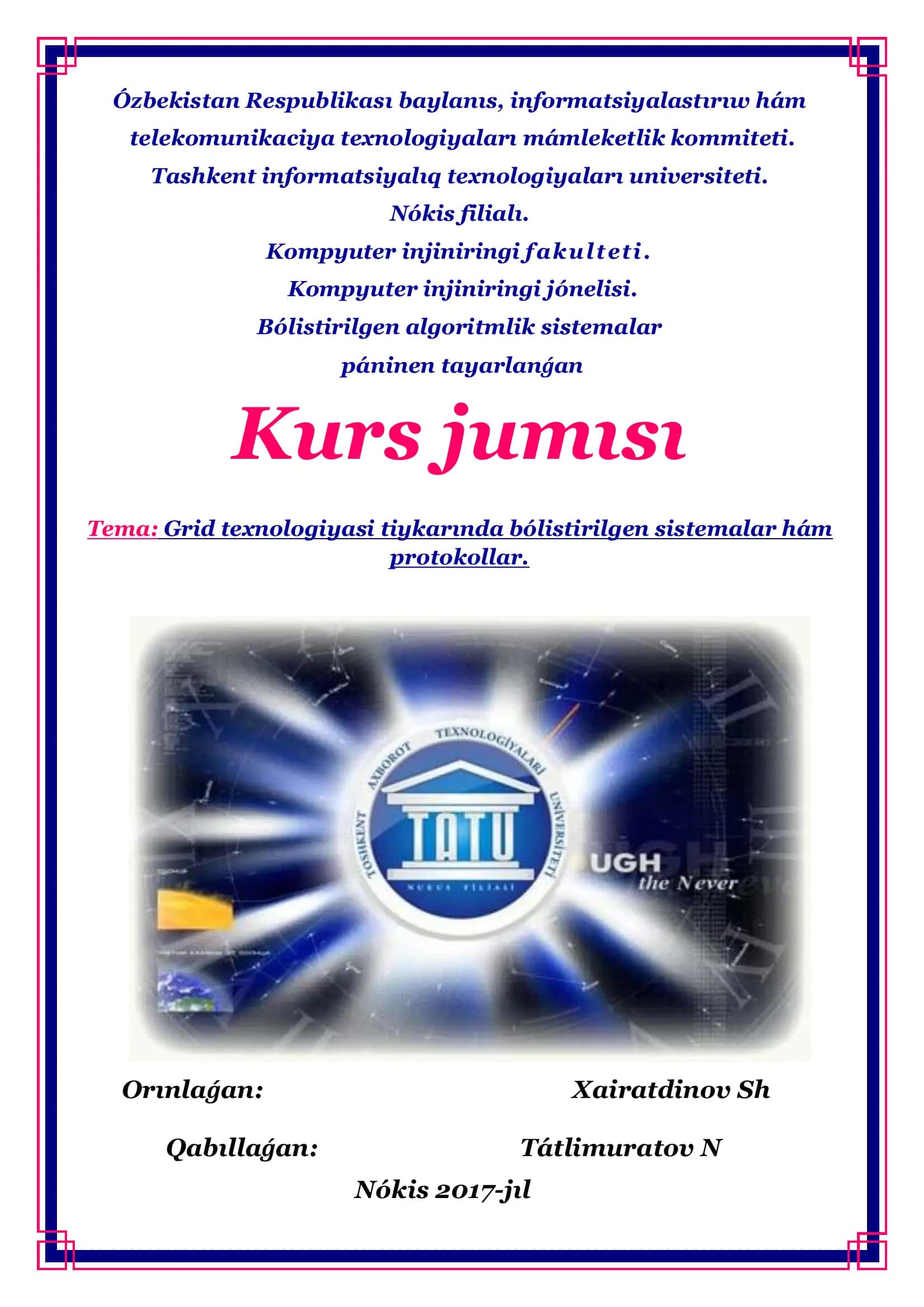 Bólistirilgen algoritmlik sistemalar Kurs jumısı 1