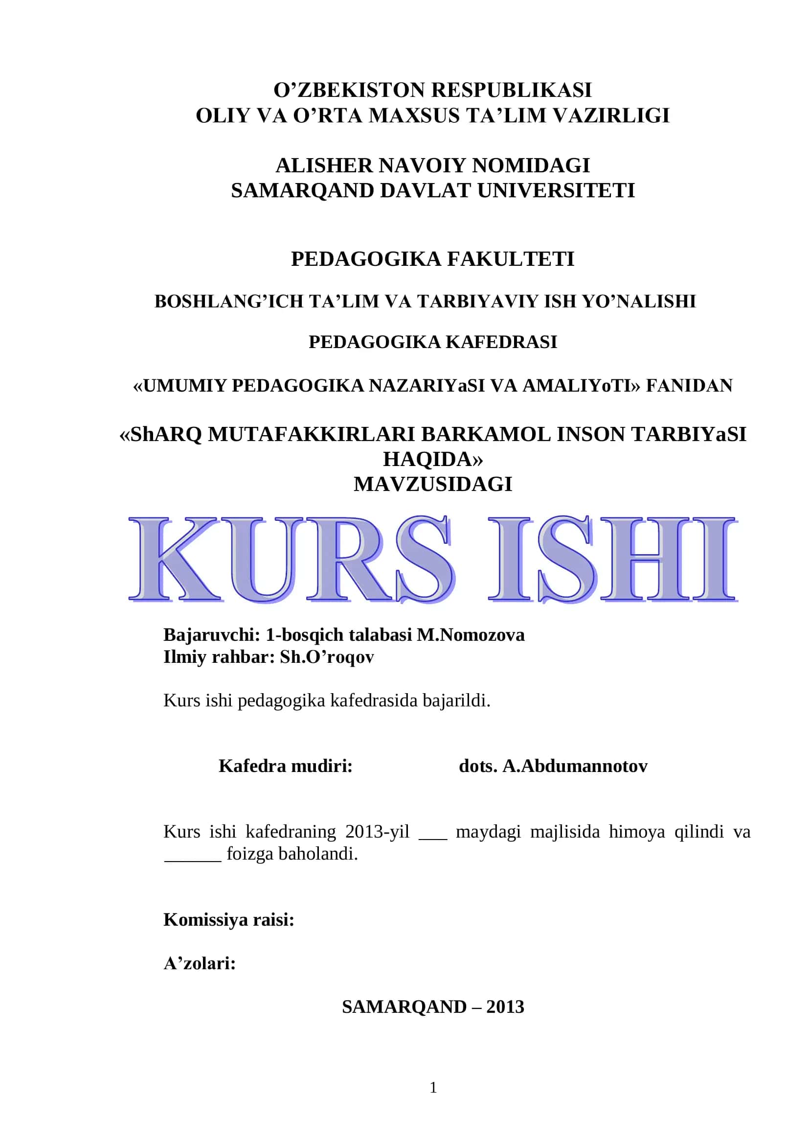 ShARQ MUTAFAKKIRLARI BARKAMOL INSON TARBIYaSI HAQIDA 1
