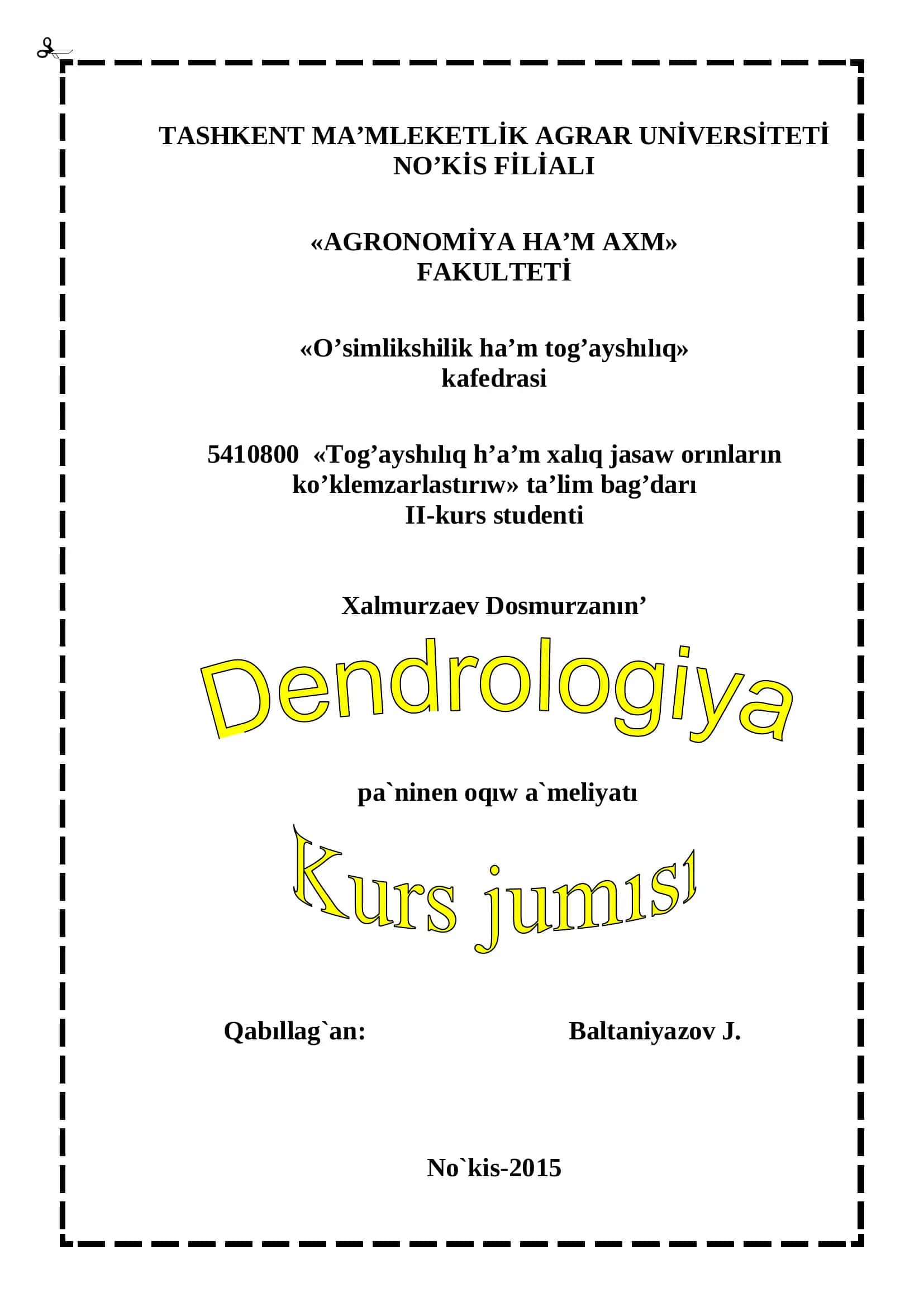 Kafedra II-kursi Xalmurzaev Dosmurzanın oqıw a`meliyatı 1