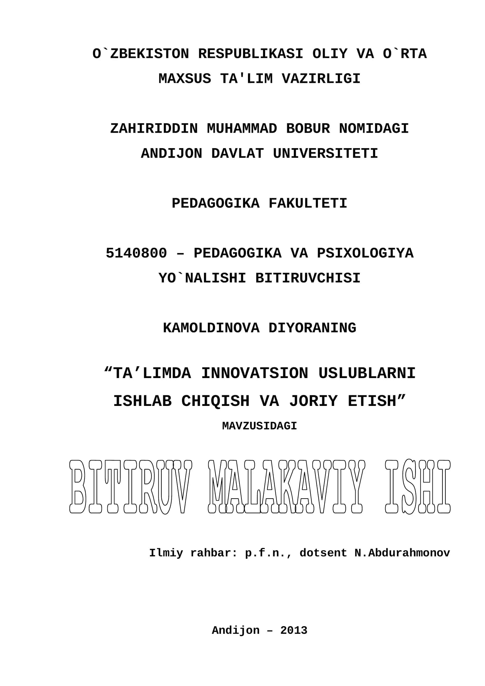 TA’LIMDA INNOVATSION USLUBLARNI ISHLAB CHIQISH VA JORIY ETISH 1