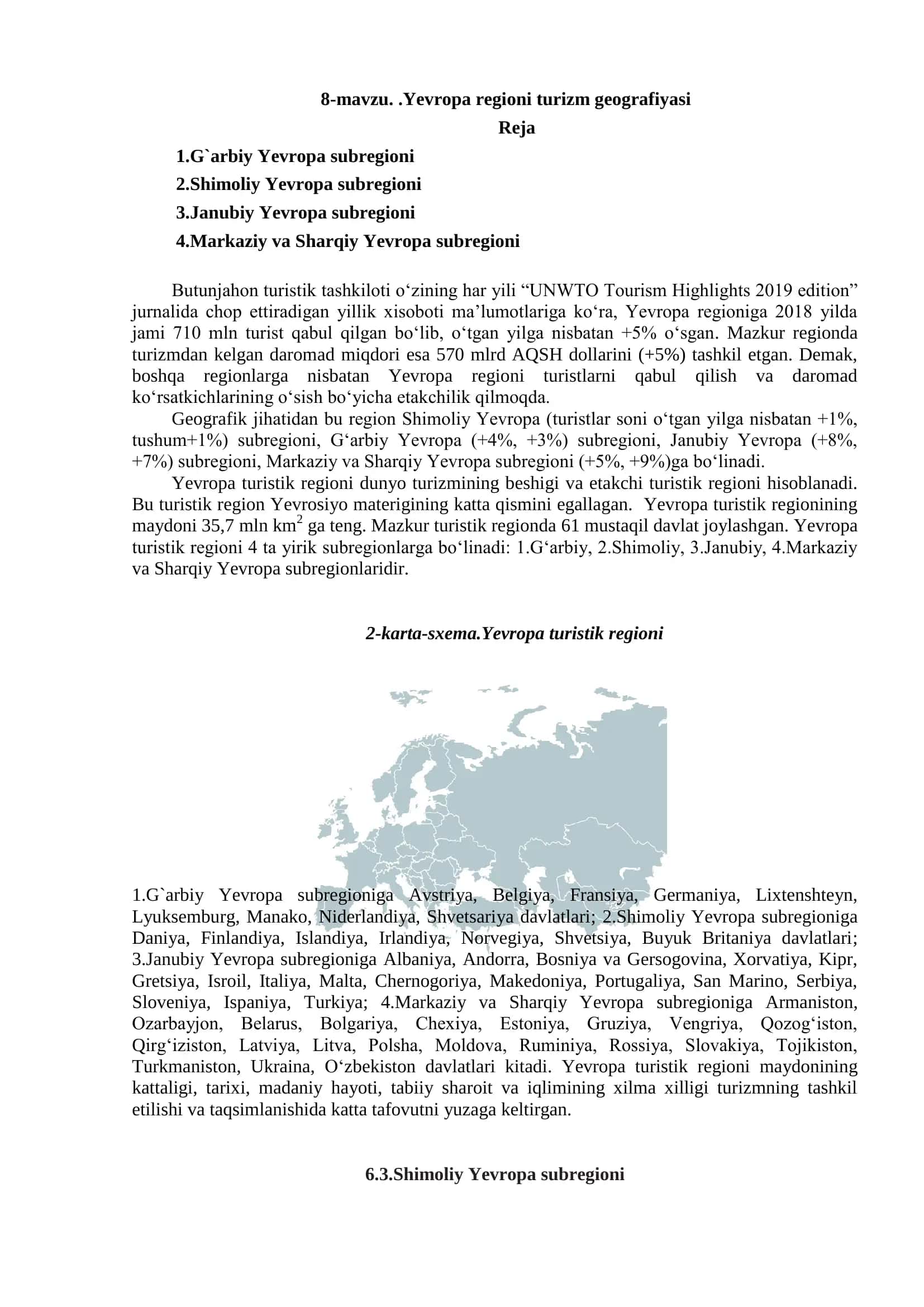 Yevropa regioni turizm geografiyasi 1