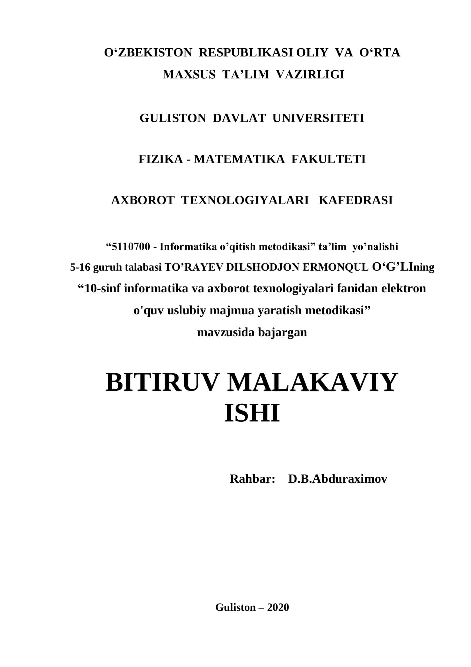 Informatika o’qitish metodikasi 1