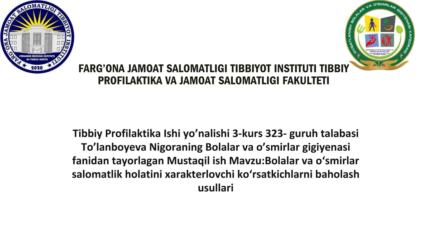 Bolalar va o’smirlar salomatlik xolatini xarakterlochi ko’rsatkichlar 1