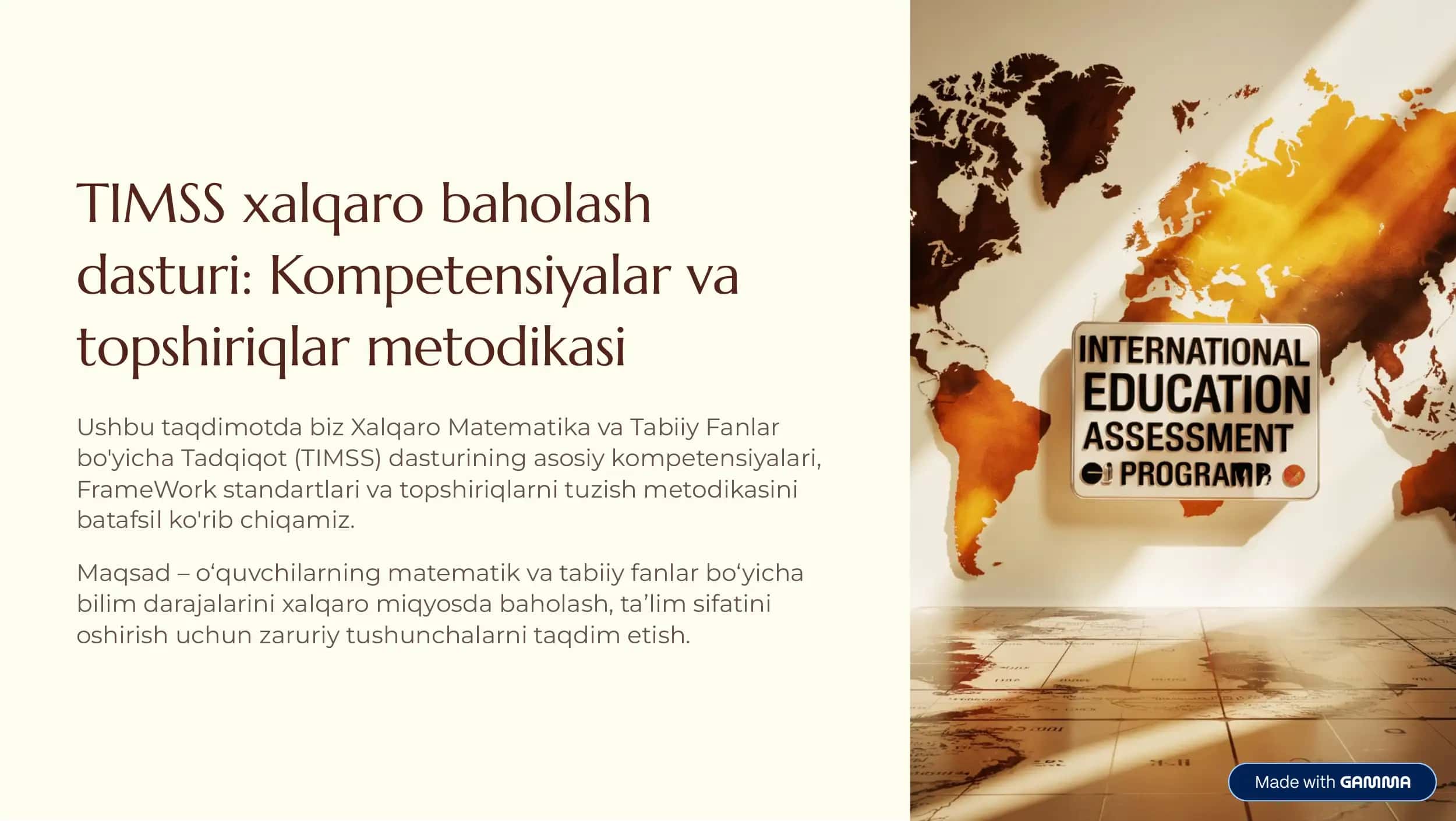TIMSS xalqaro baholash dasturi: Kompetensiyalar va topshiriqlar metodikasi 1