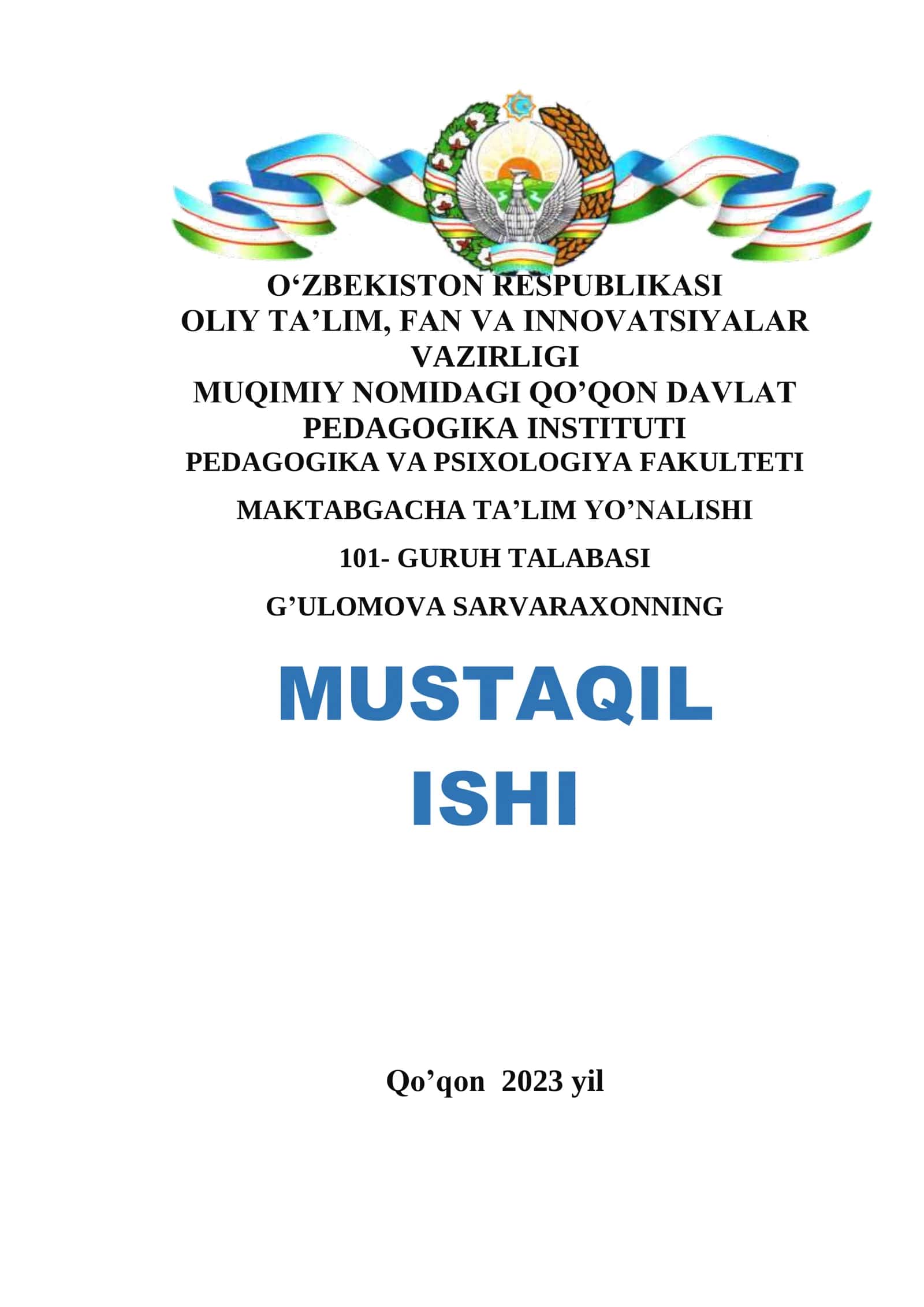 G’ulomova Sarvaraxonning mustaqil ishi 1