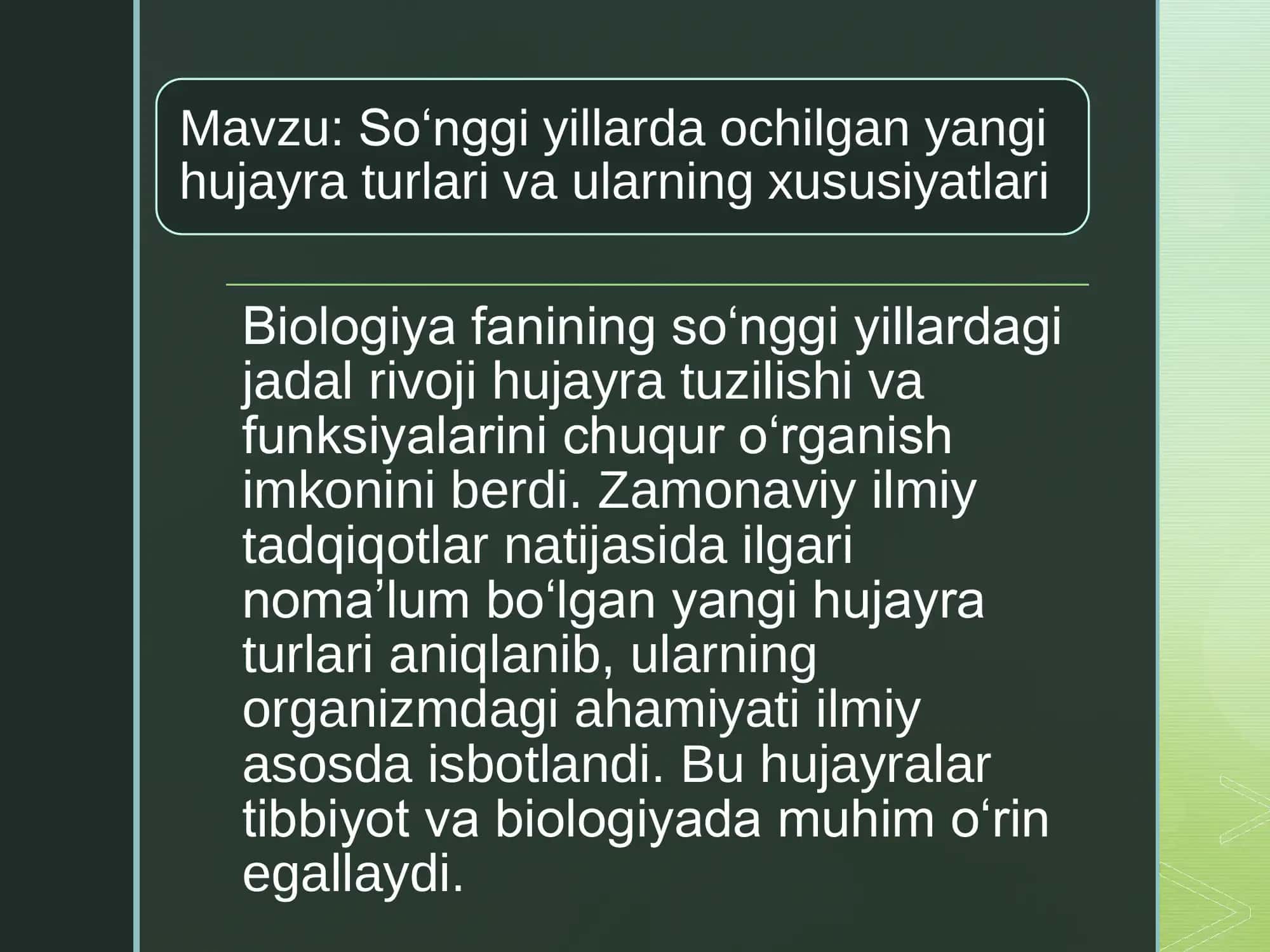 So‘nggi yillarda ochilgan yangi hujayra turlari va ularning xususiyatlari 1