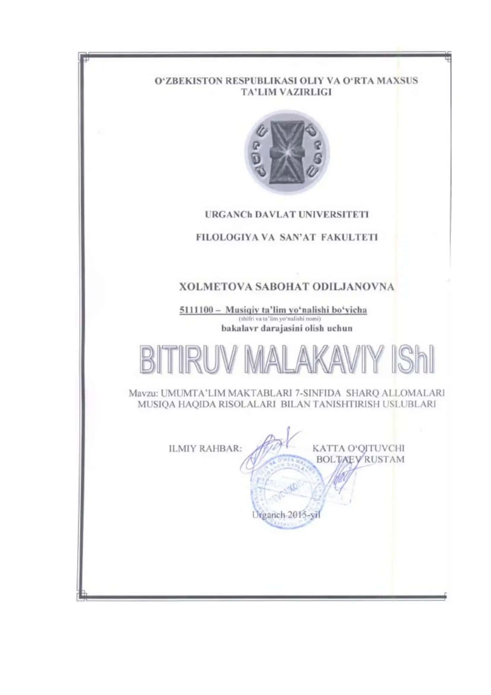 BITIRUV MALAKAVIY ISh BO’YICHA RAHBARINING MULОHAZALARI 1