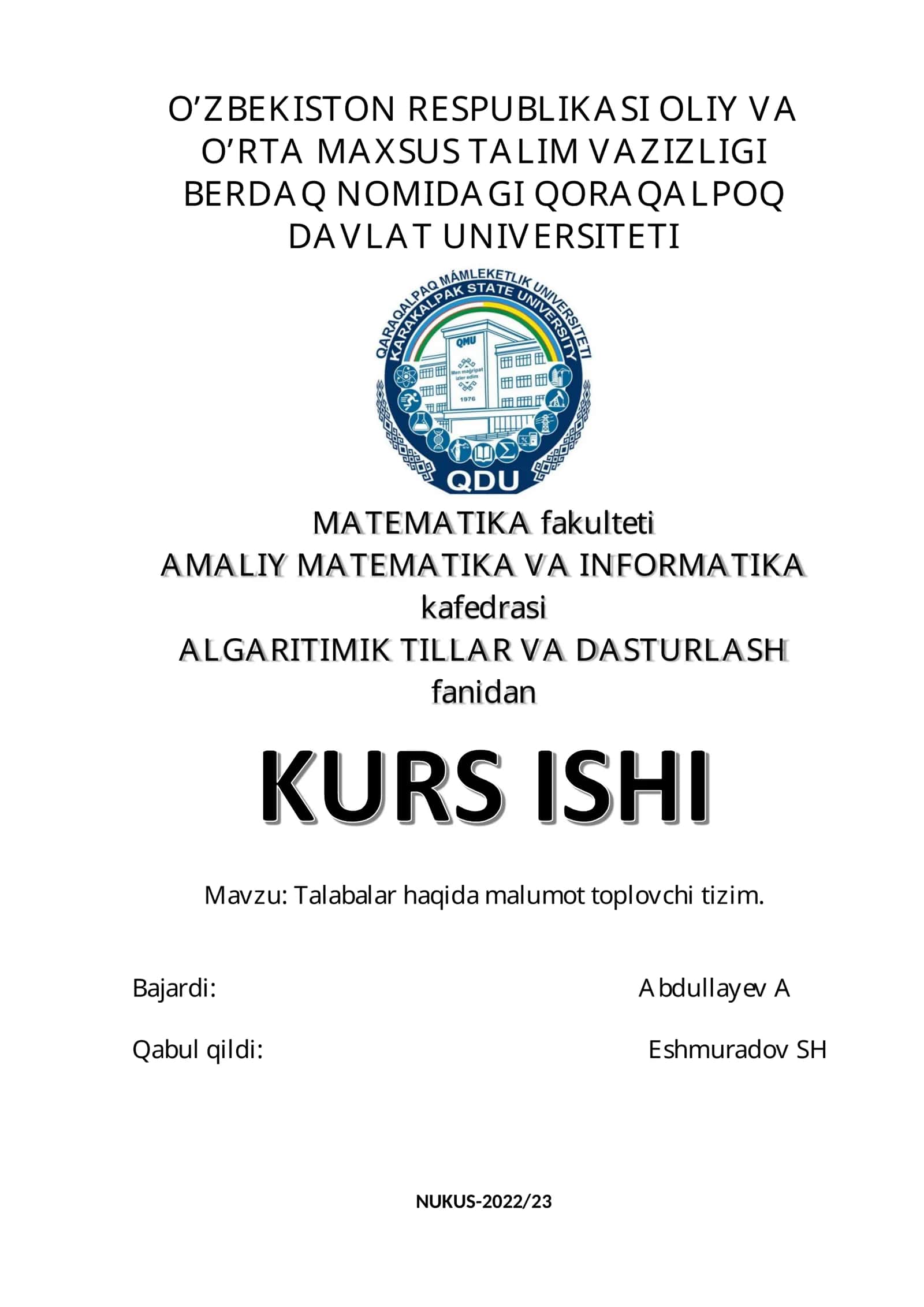 Talabalar haqida malumot toplovchi tizim 1