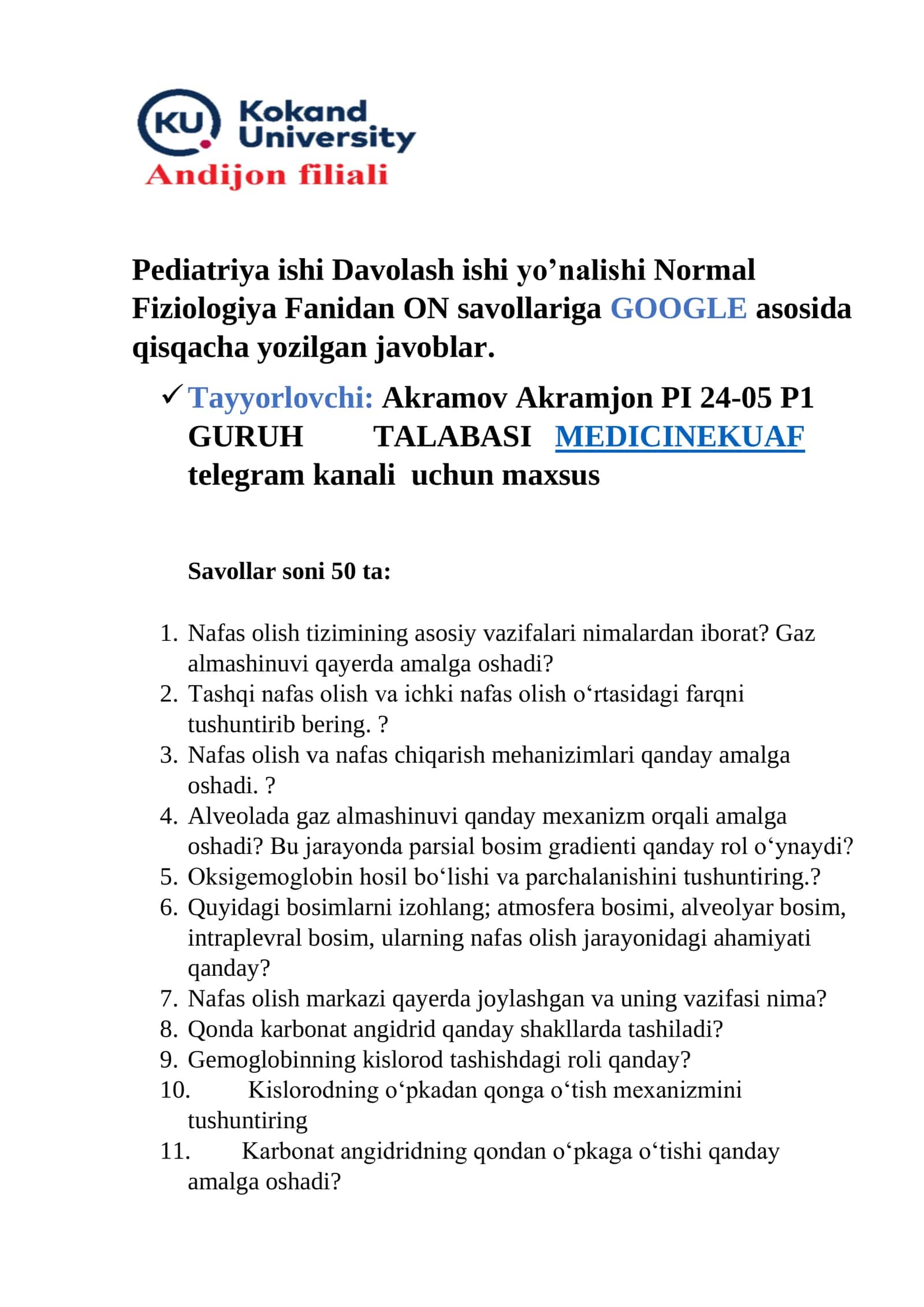 Pediatriya ishi Davolash ishi yo’nalishi Normal 1