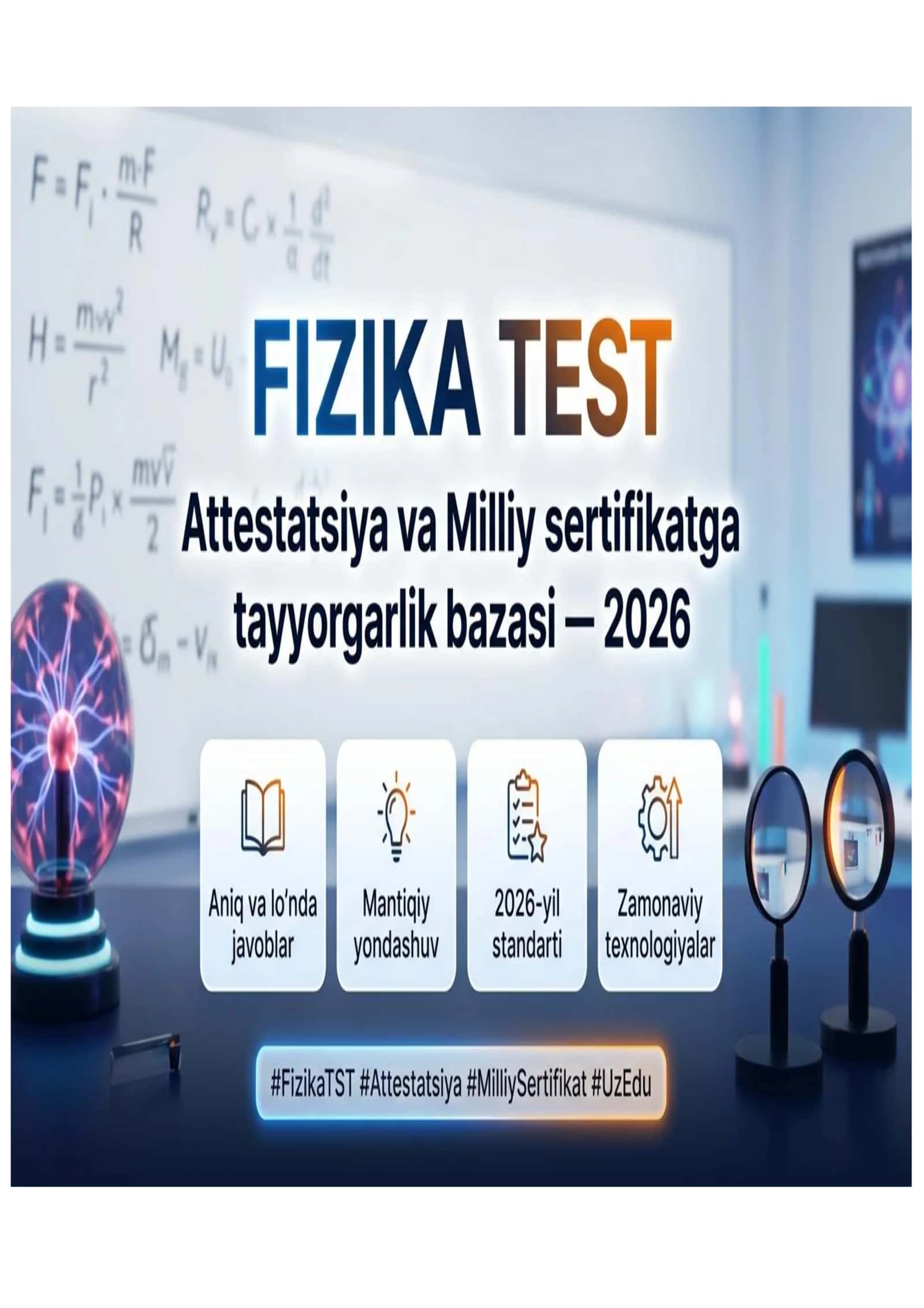 Fizika TEST: ATTESTATSIYA VA MILLIY SERTIFIKAT — 2026 1