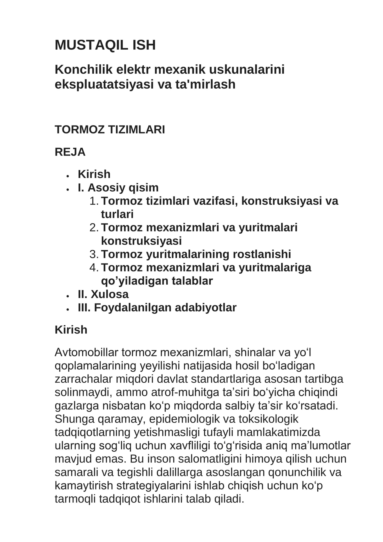 Konchilik elektr mexanik uskunalarini ekspluatatsiyasi va ta'mirlash 1