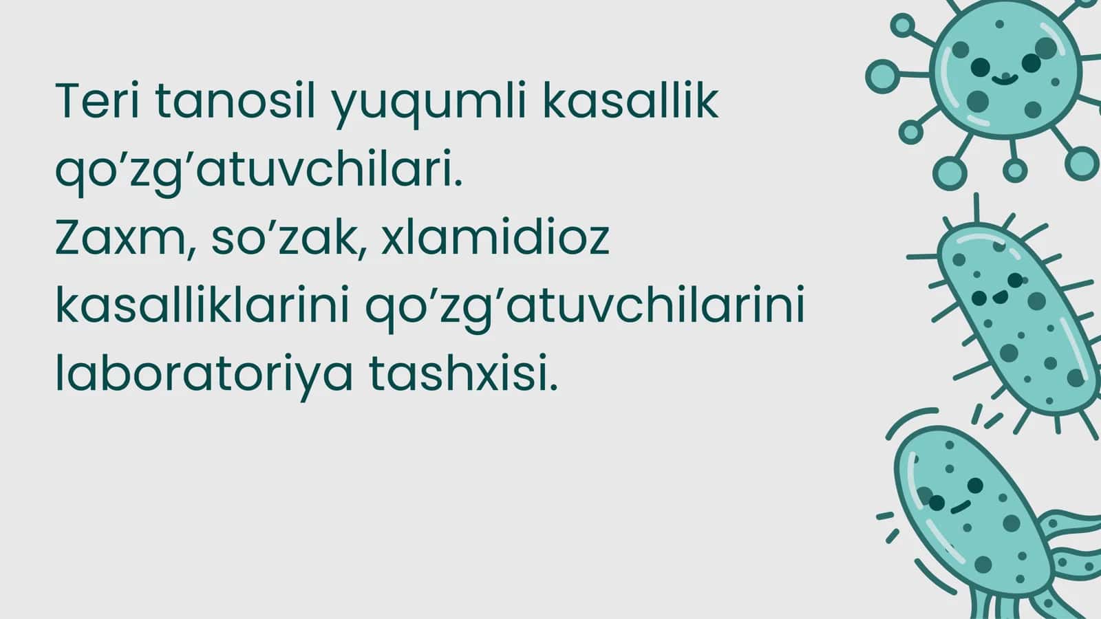 Teri tanosil yuqumli kasallik qo’zg’atuvchilari. Zaxm, so’zak, xlamidioz kasalliklarini qo’zg’atuvchilarini laboratoriya tashxisi 1