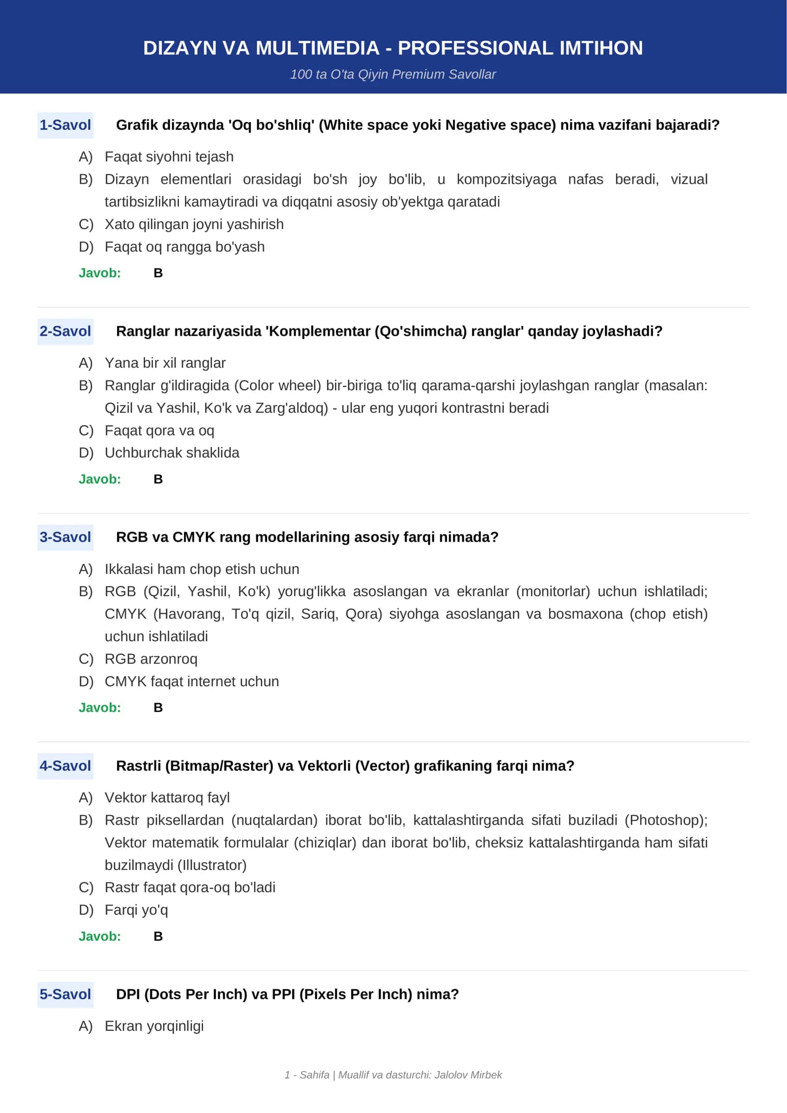 DIZAYN VA MULTIMEDIA - PROFESSIONAL IMTIHON 1