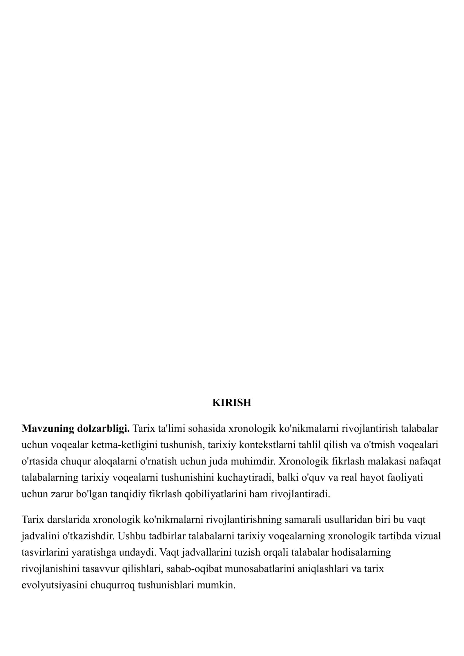 Tarix ta'limi sohasida xronologik ko'nikmalarni rivojlantirish 1