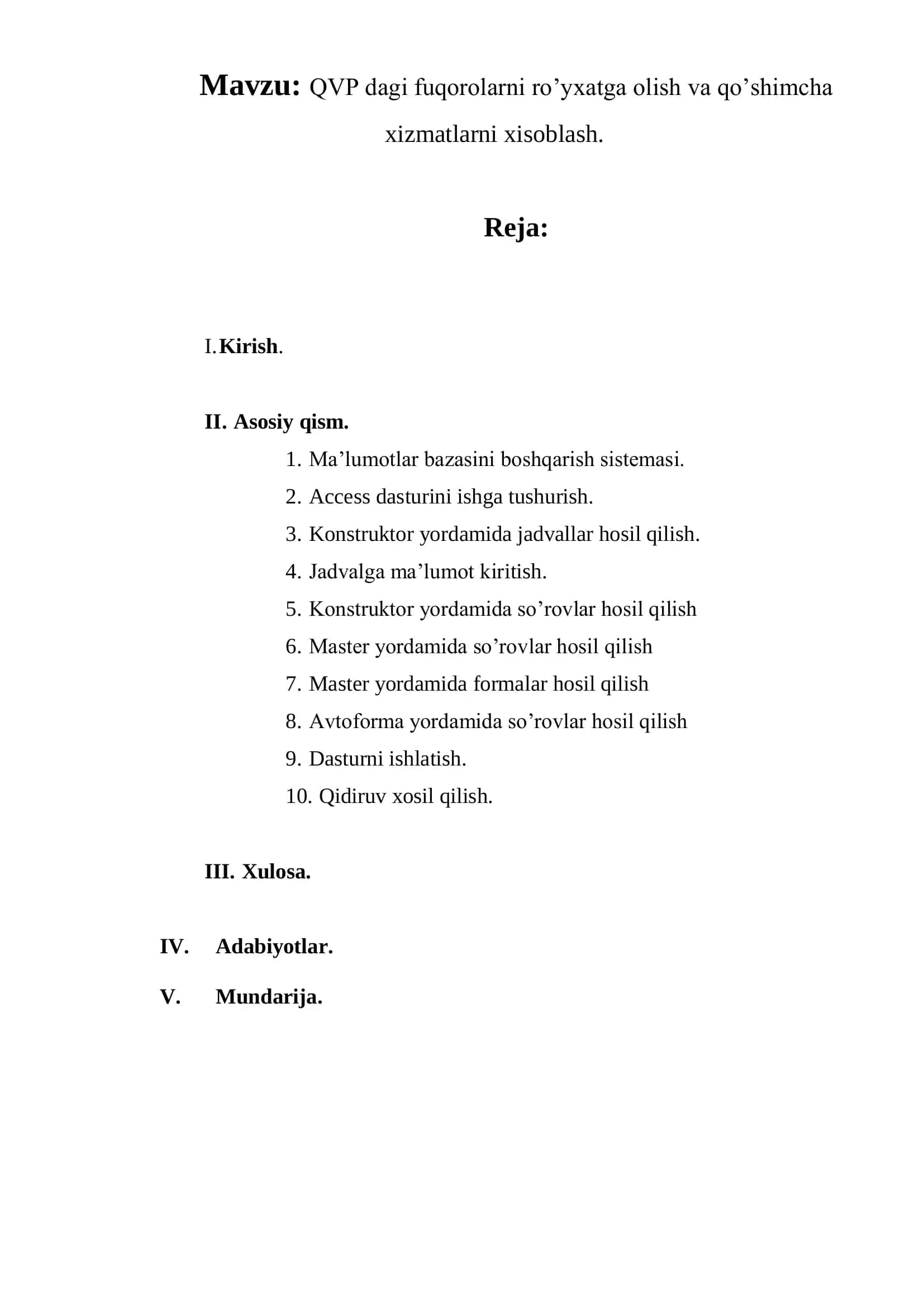 Berilganlar bazasini boshqarish sistemasi 1