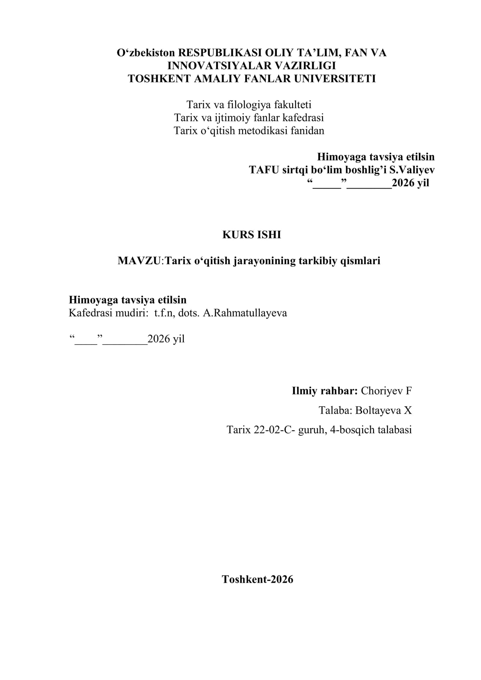 Tarix o‘qitish metodikasi fanidan 1