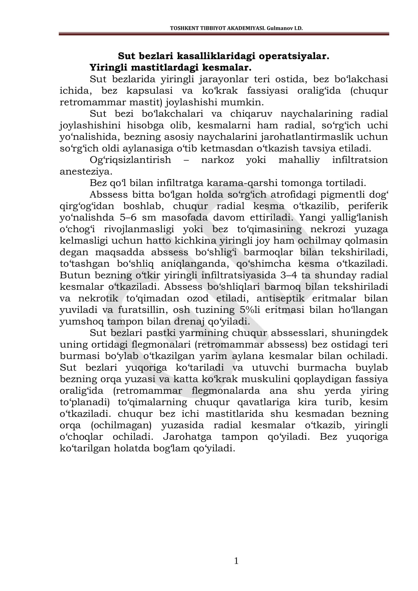 Sut bezlari kasalliklaridagi operatsiyalar 1