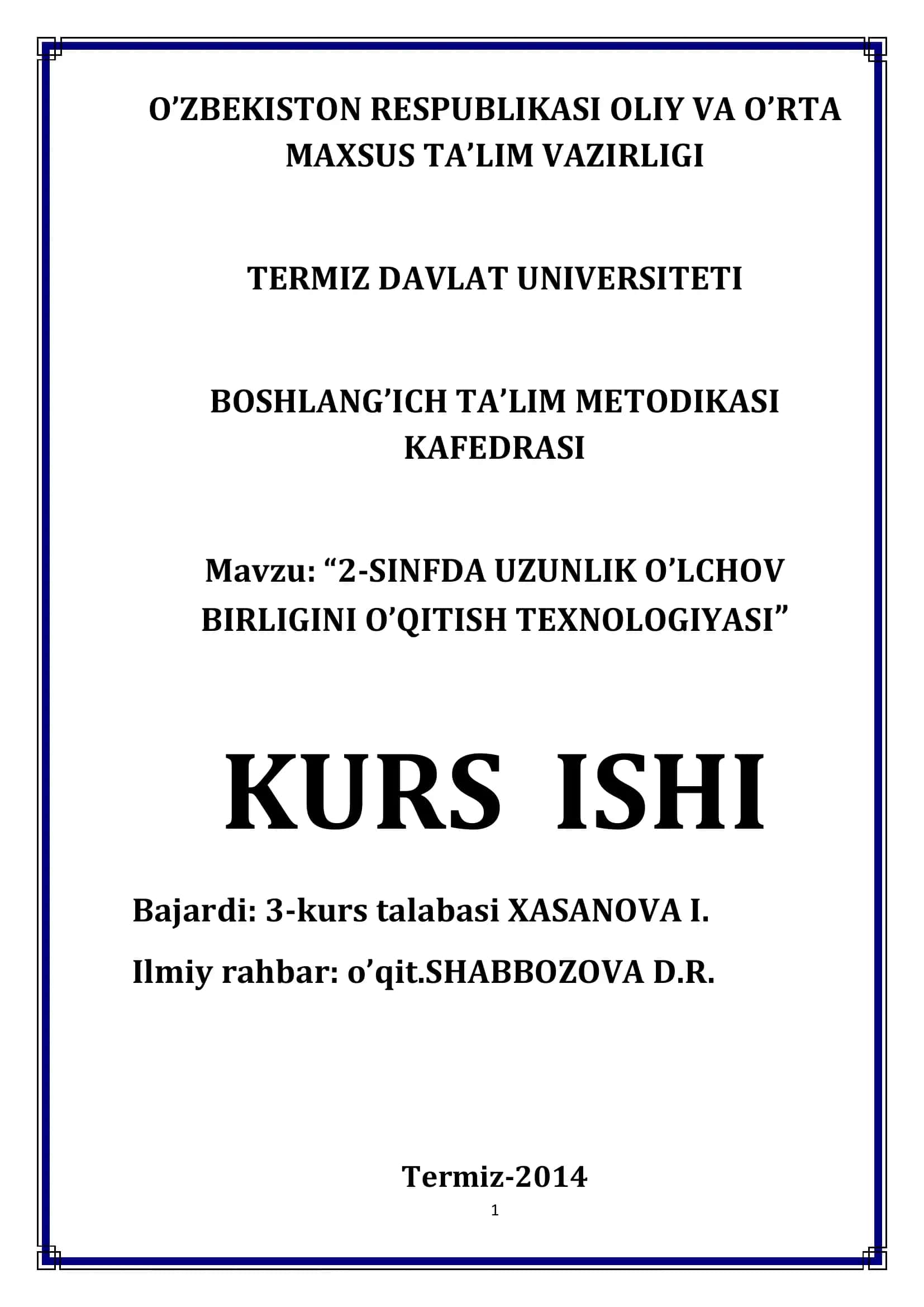 "2-SINFDA UZUNLIK O’LCHOV BIRLIGINI O’QITISH TEXNOLOGIYASI" 1