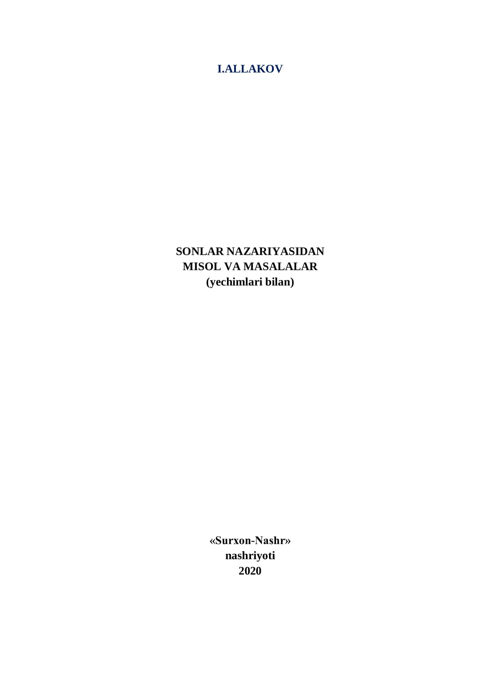 SONLAR NAZARIYASIDAN MISOL VA MASALALAR (Surxon-Nashr, 2020) 1