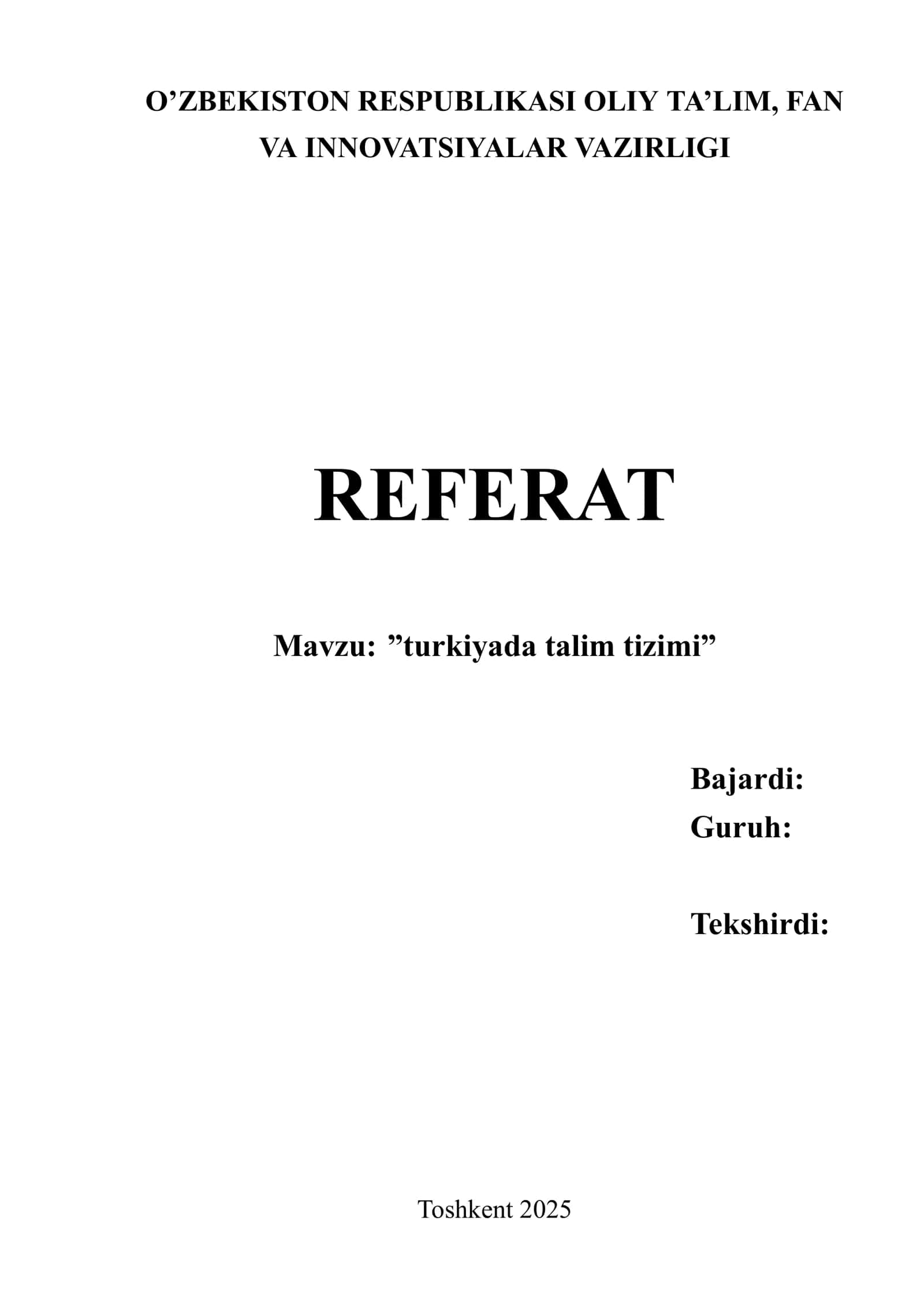 "Turkiyada talim tizimi" 1