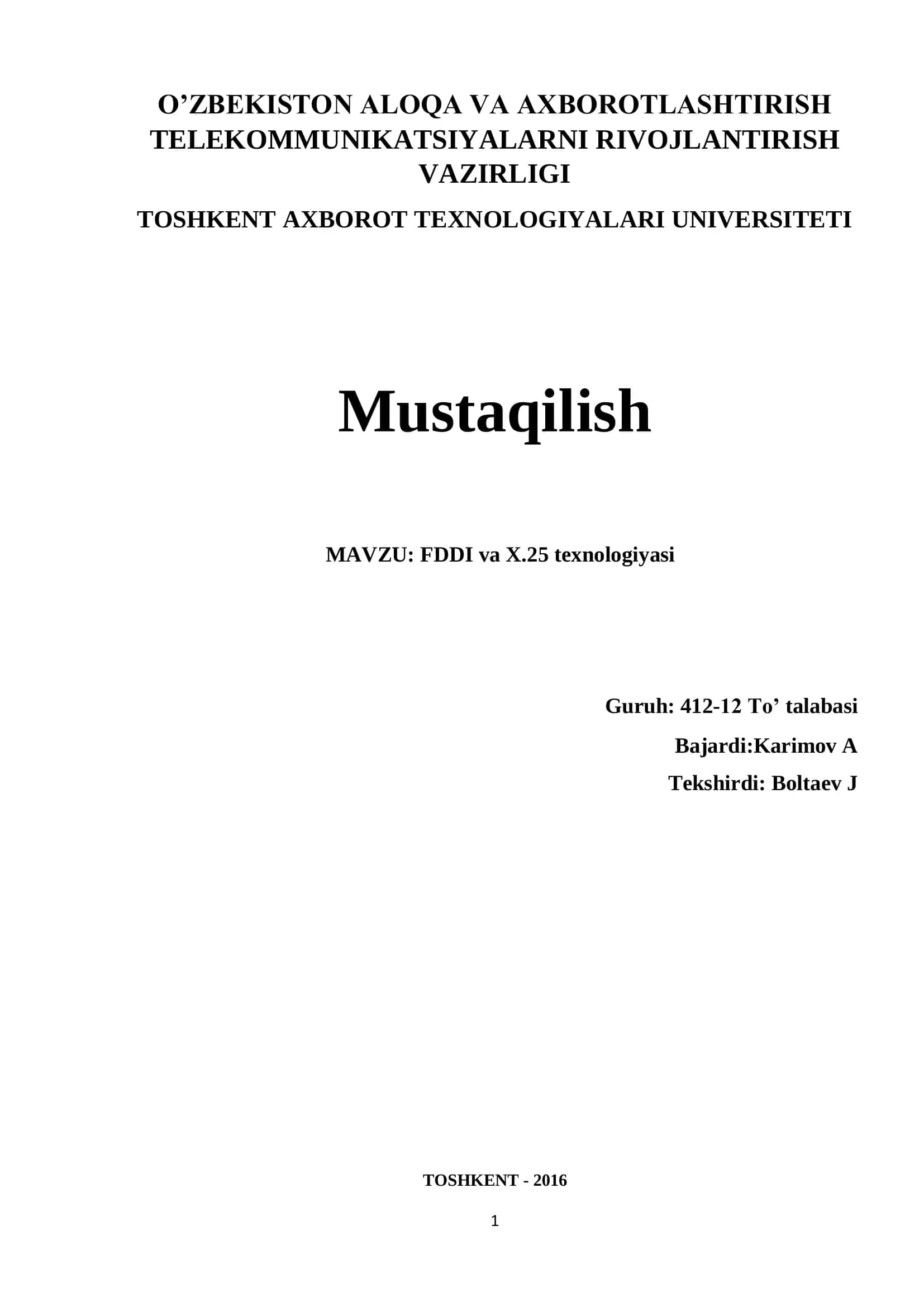 FDDI va X.25 texnologiyasi 1