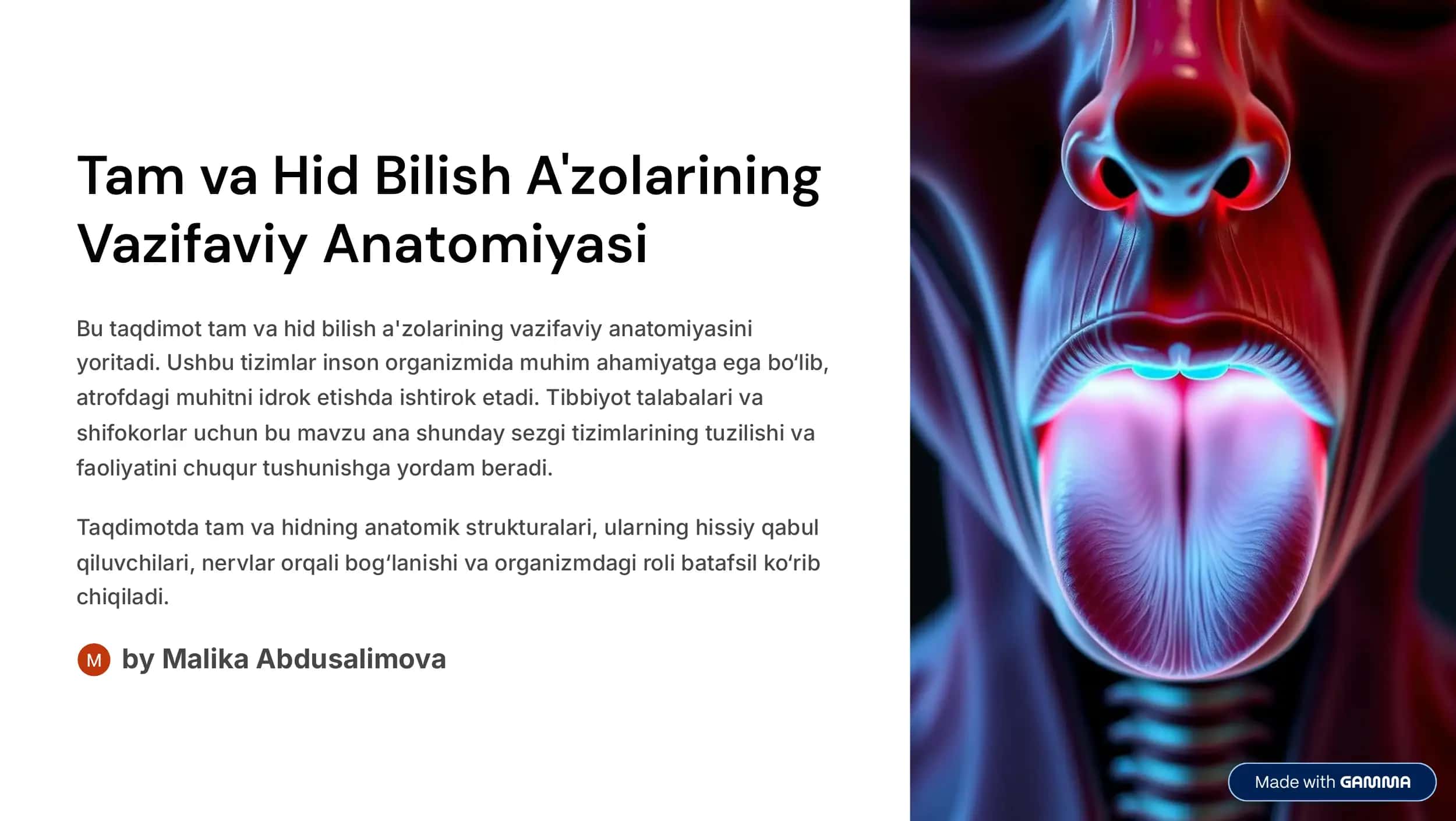 Tam va Hid Bilish A'zolarining Vazifaviy Anatomiyasi 1