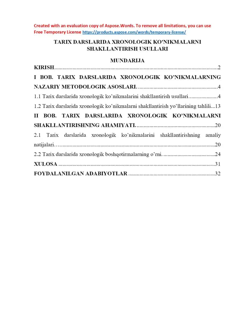 TARIX DARSLARIDA XRONOLOGIK KO'NIKMALARNI SHAKLLANTIRISH USULLARI 1