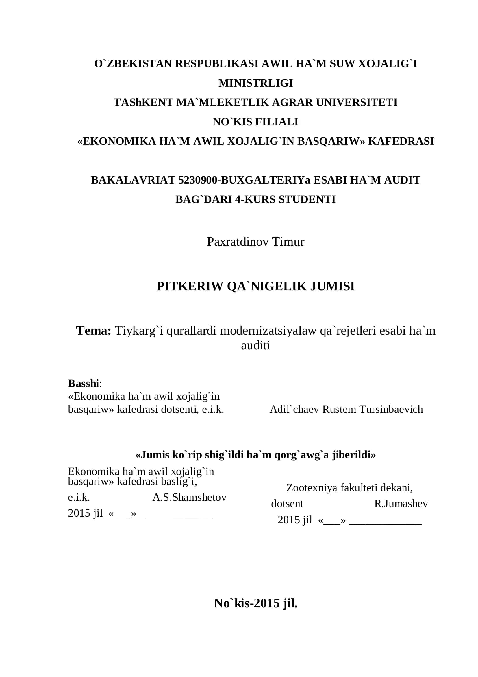 PITKERIW QA`NIGELIK JUMISI 1