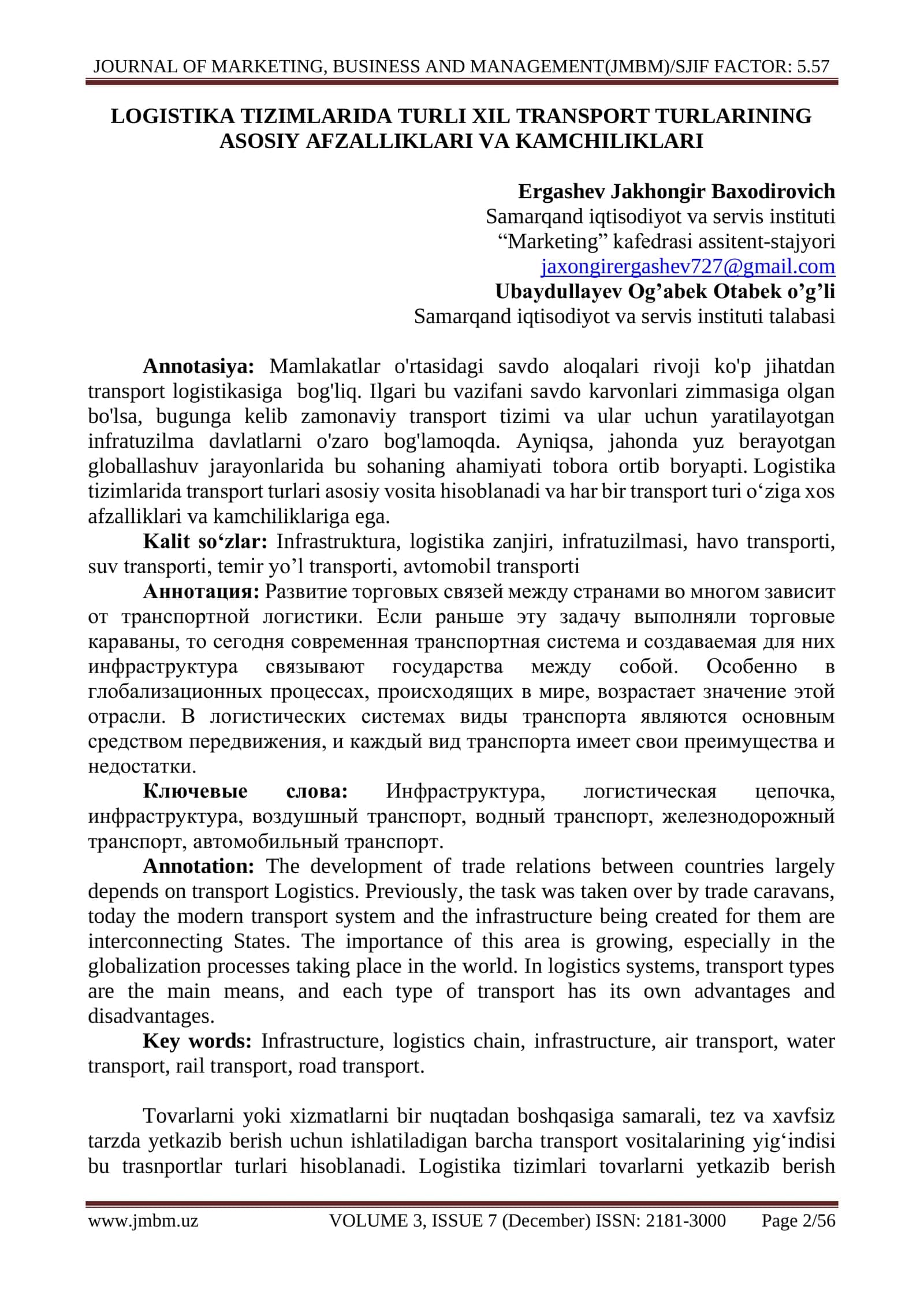 Logistika tizimlarida turli xil transport turlarining asosiy afzalliklari va kamchiliklari 1
