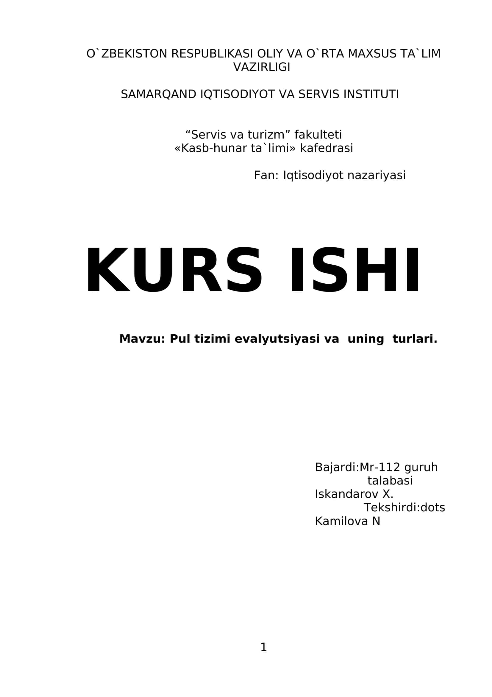 Pul tizimi evalyutsiyasi va uning turlari 1
