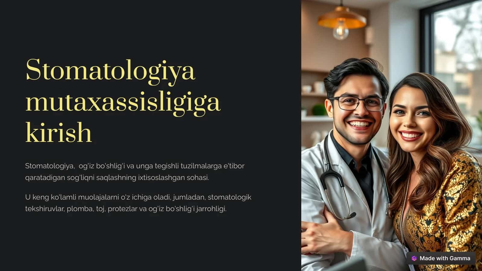 "Stomatologiya mutaxassisligiga kirish" prezintatsiya 1