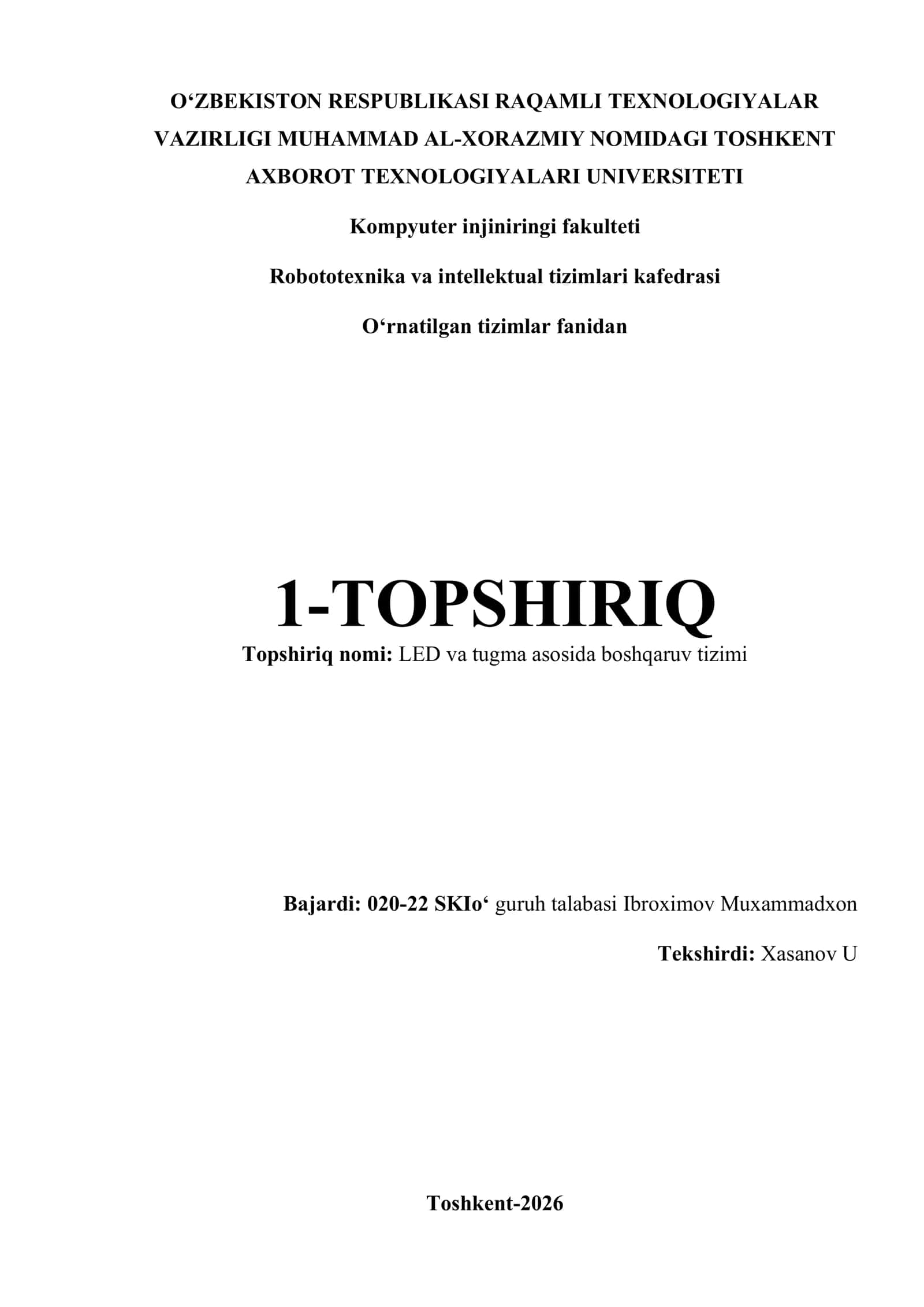 LED va tugma asosida boshqaruv tizimi 1