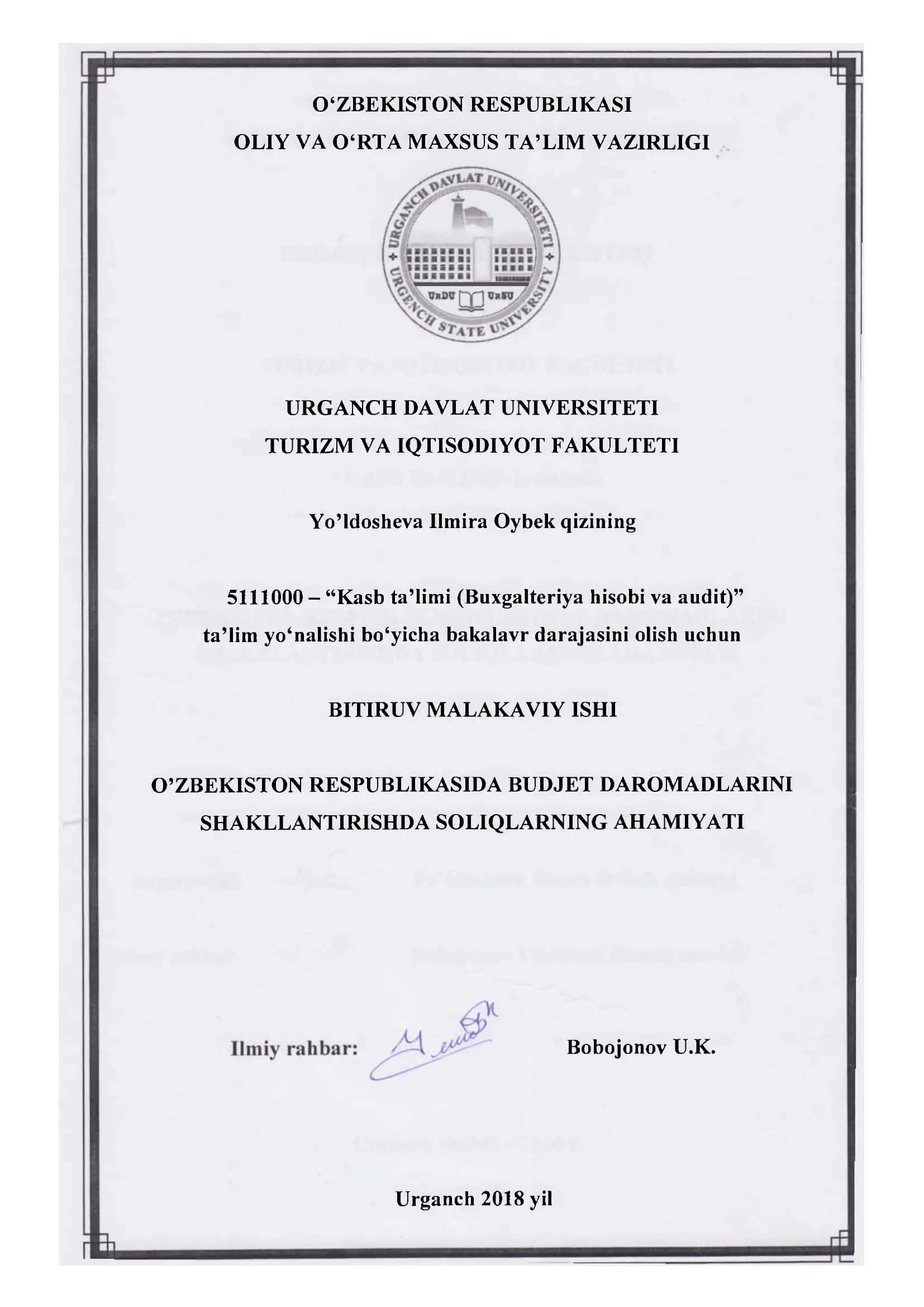 O'ZBEKISTON RESPUBLIKASIDA BUDJET DAROMADLARINI SHAKLLANTIRISHDA SOLIQLARNING AHAMIYATI 1