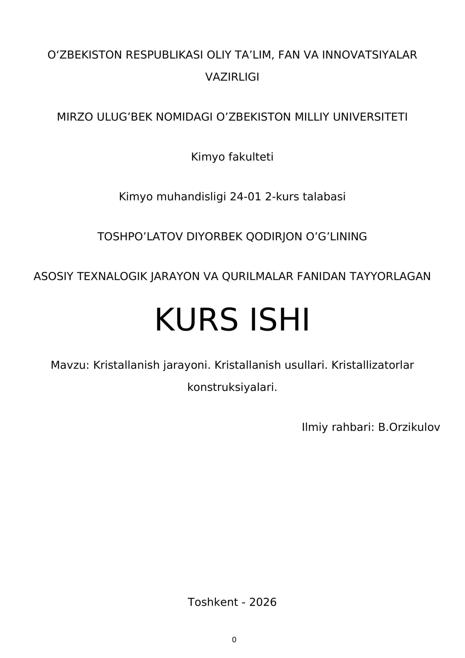Kristallanish jarayoni. Kristallanish usullari. Kristallizatorlar konstruksiyalari 1