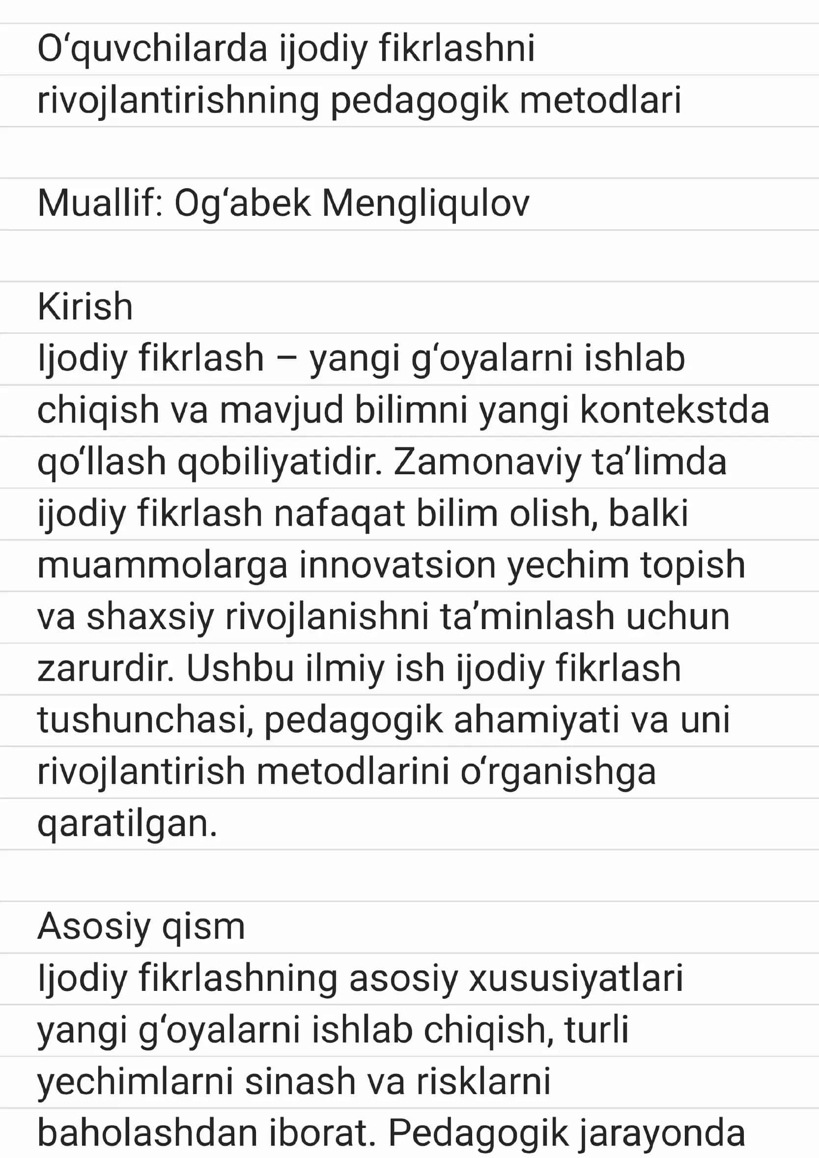 Ijodiy fikrlashning pedagogik metodlari 1