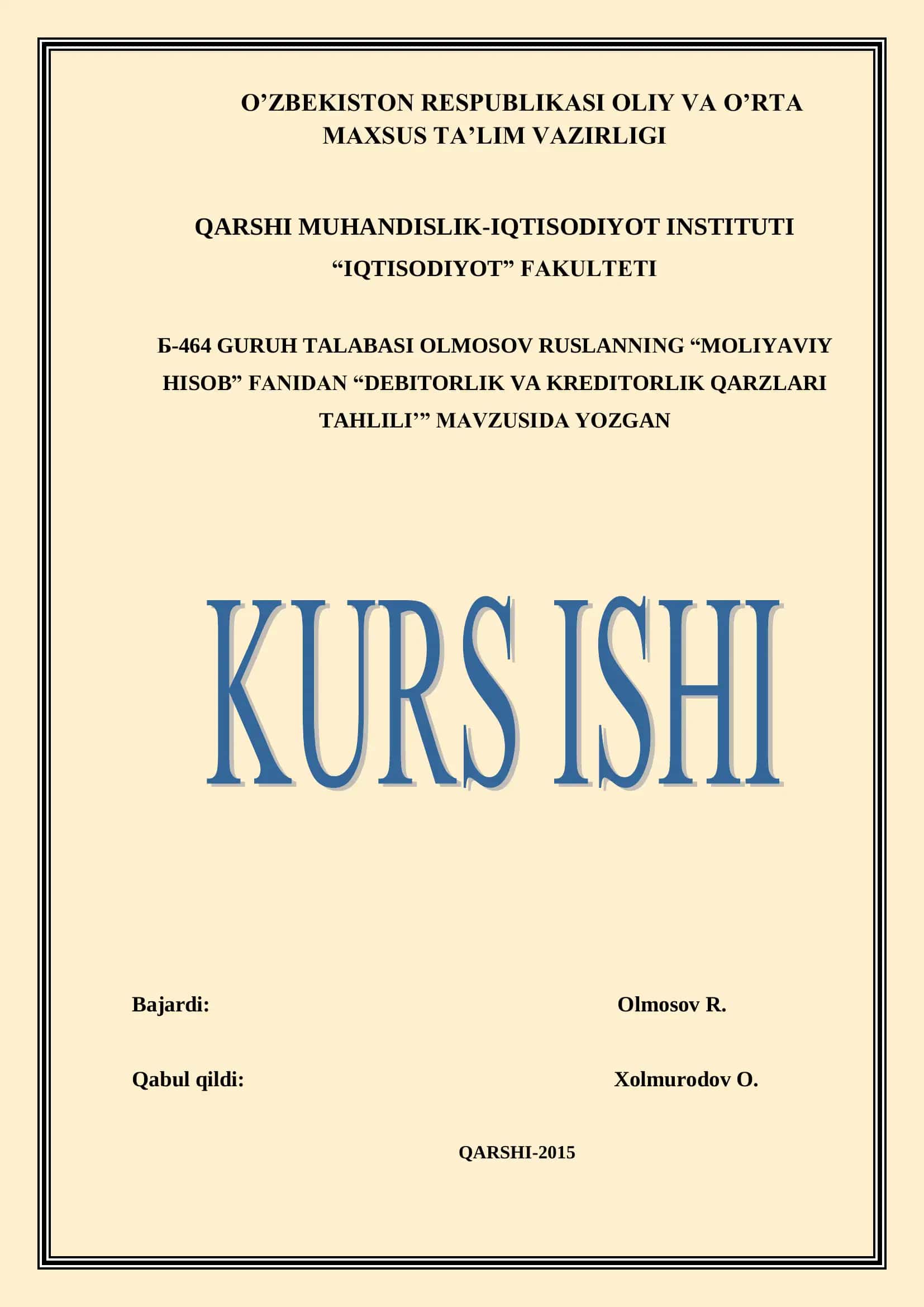 DEBITORLIK VA KREDITORLIK QARZLARI TAHLILI 1