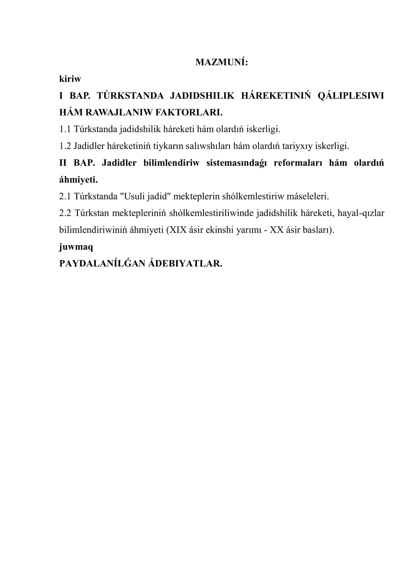TÚRKSTANDA JADIDSHILIK HÁREKETINIŃ QÁLIPLESIWI HÁM RAWAJLANIW FAKTORLARI 1