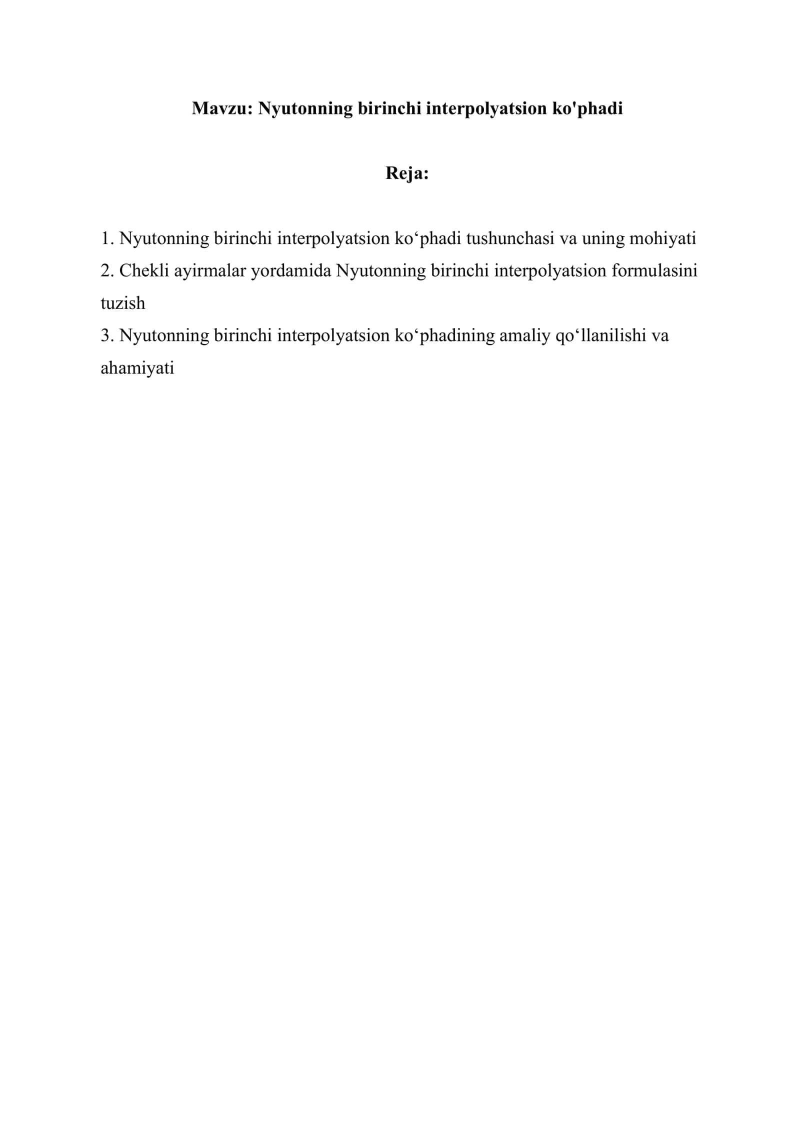 Nyutonning birinchi interpolyatsion ko'phadi 1
