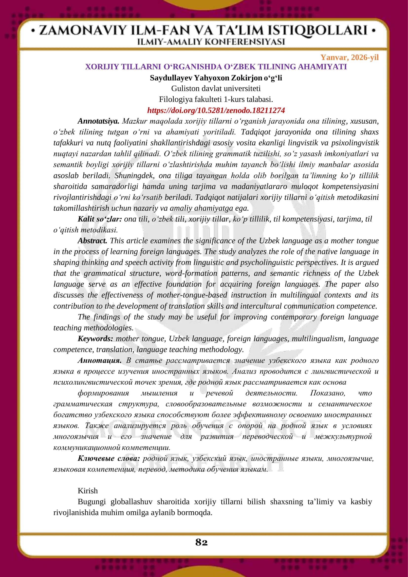Xorijiy tillarni oʻrganishda oʻzbek tilining ahamiyati 1