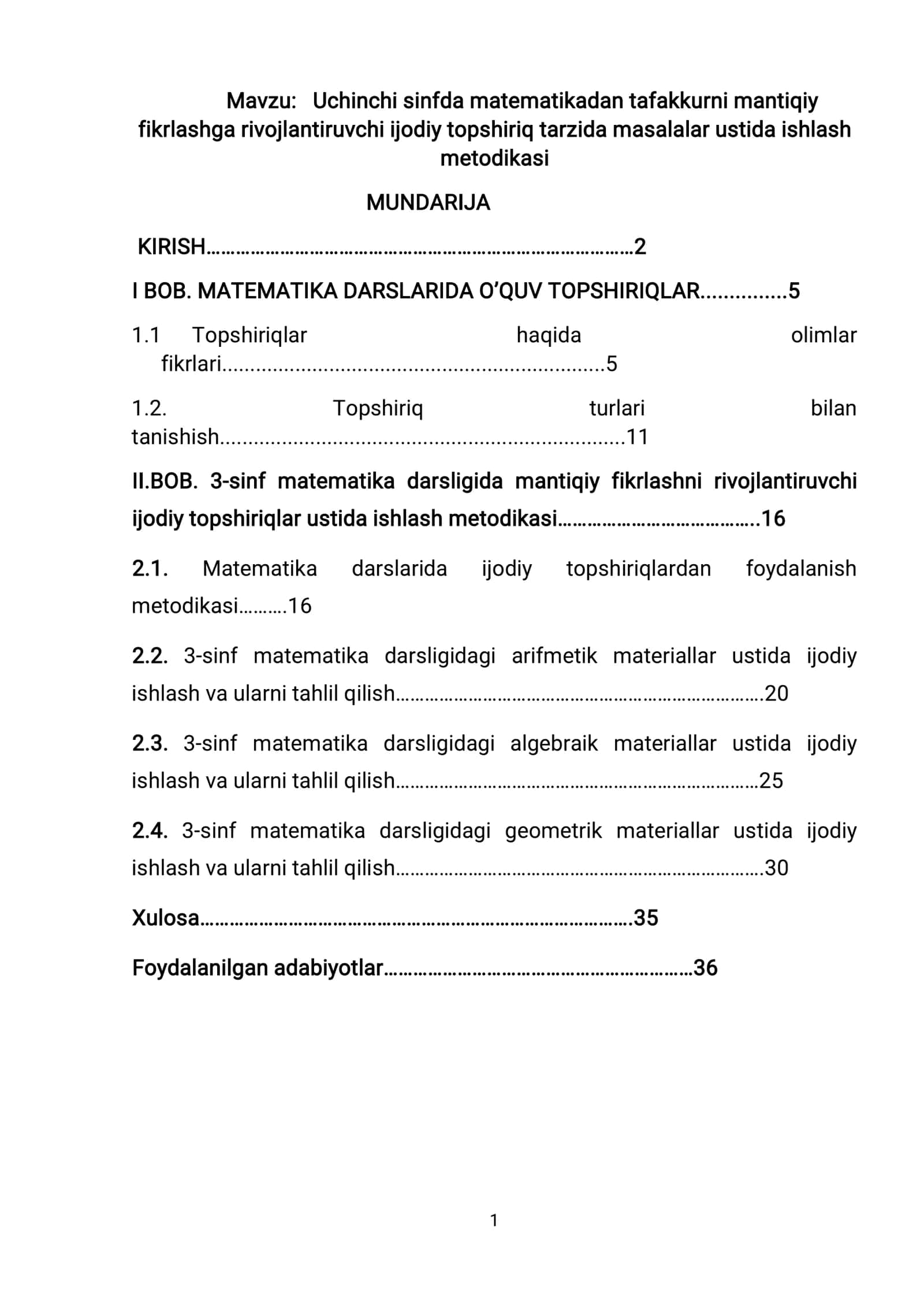 Uchinchi sinfda matematikadan tafakkurni mantiqiy fikrlashga rivojlantiruvchi ijodiy topshiriq tarzida masalalar ustida ishlash 1