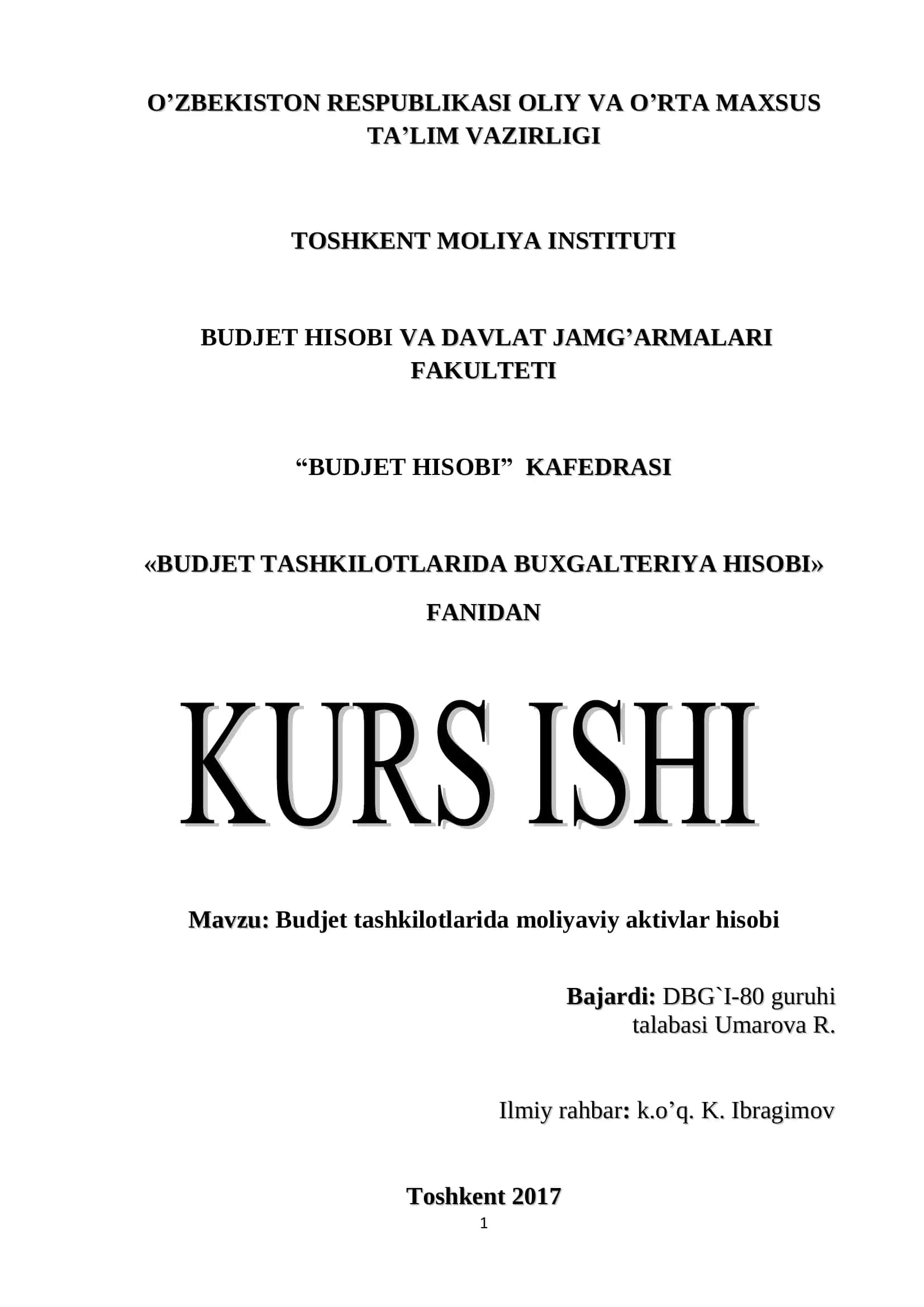Budjet tashkilotlarida moliyaviy aktivlar hisobi 1